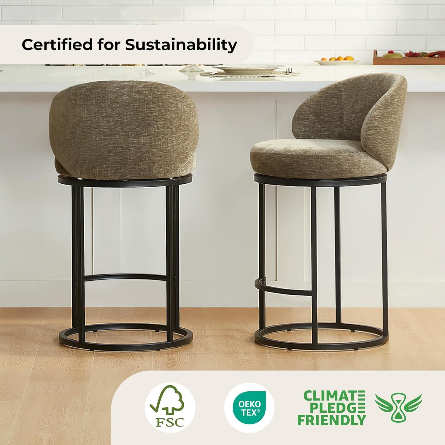 image:imageCHITA Counter Height Bar Stools Set of 2 Swivel Upholstered Barstools with Back Sturdy Metal Base 268 Seat Height SandMochaBlack