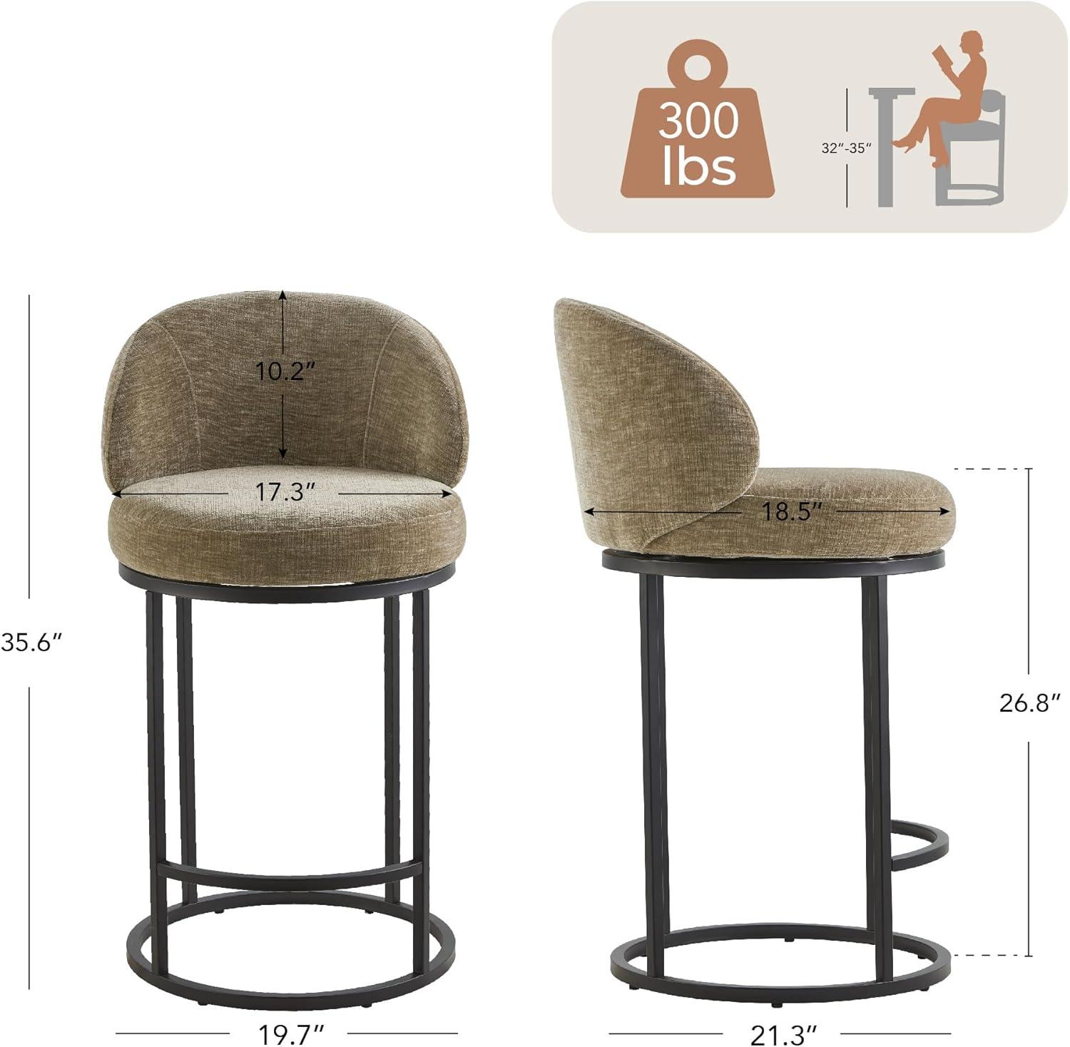 image:imageCHITA Counter Height Bar Stools Set of 2 Swivel Upholstered Barstools with Back Sturdy Metal Base 268 Seat Height SandMochaBlack