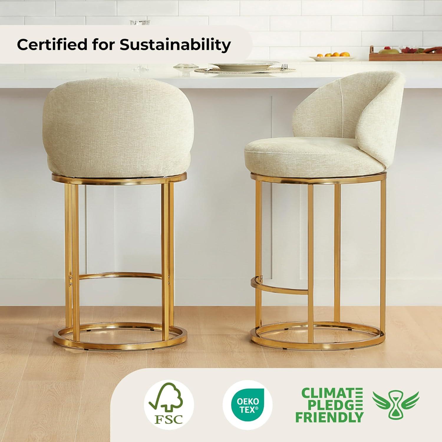 image:imageCHITA Counter Height Bar Stools Set of 2 Swivel Upholstered Barstools with Back Sturdy Metal Base 268 Seat Height SandSandGold