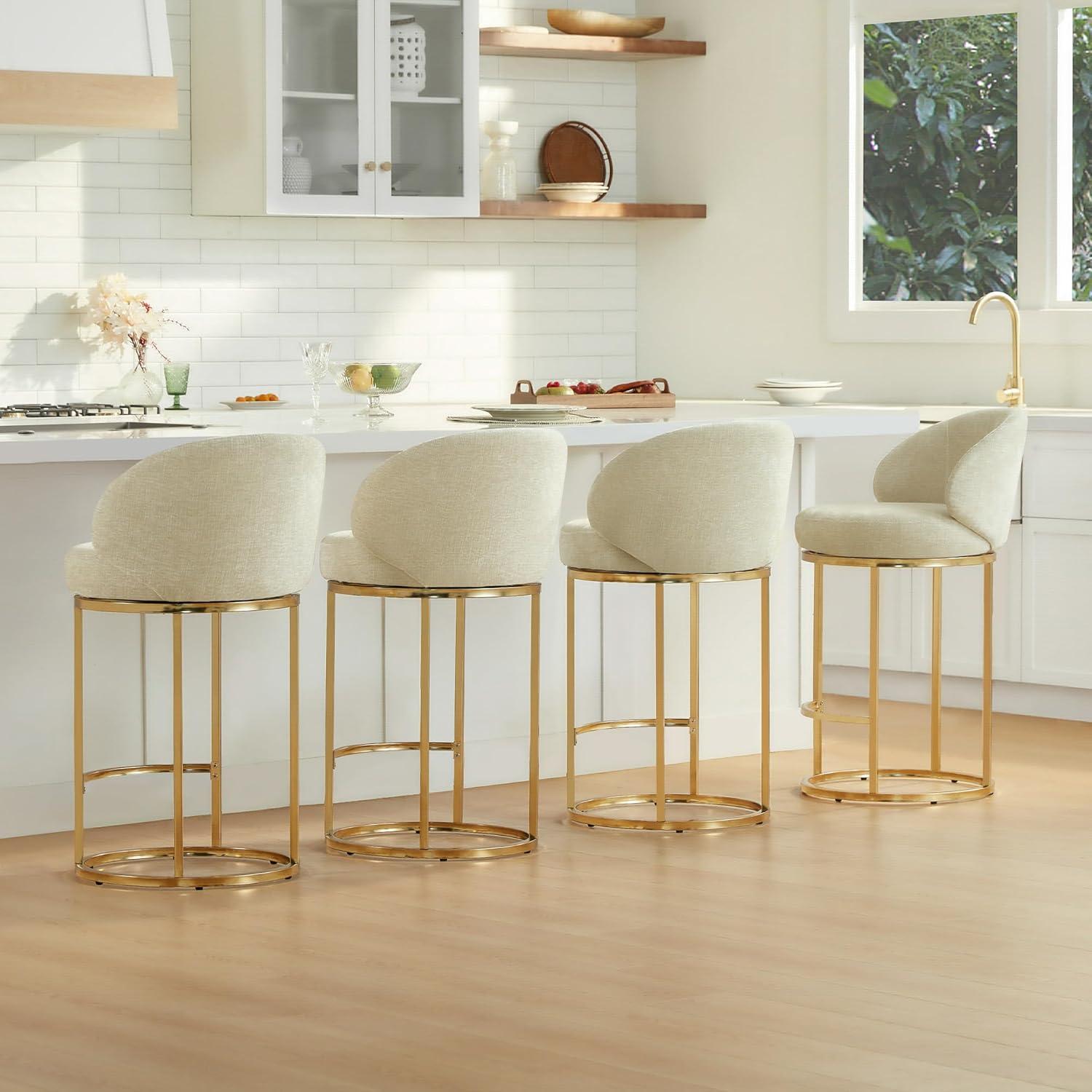 image:imageCHITA Counter Height Bar Stools Set of 2 Swivel Upholstered Barstools with Back Sturdy Metal Base 268 Seat Height SandSandGold