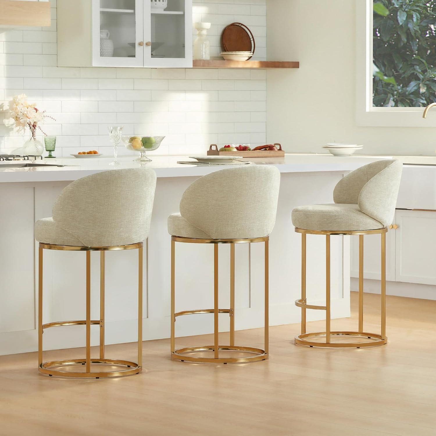 image:imageCHITA Counter Height Bar Stools Set of 2 Swivel Upholstered Barstools with Back Sturdy Metal Base 268 Seat Height SandSandGold