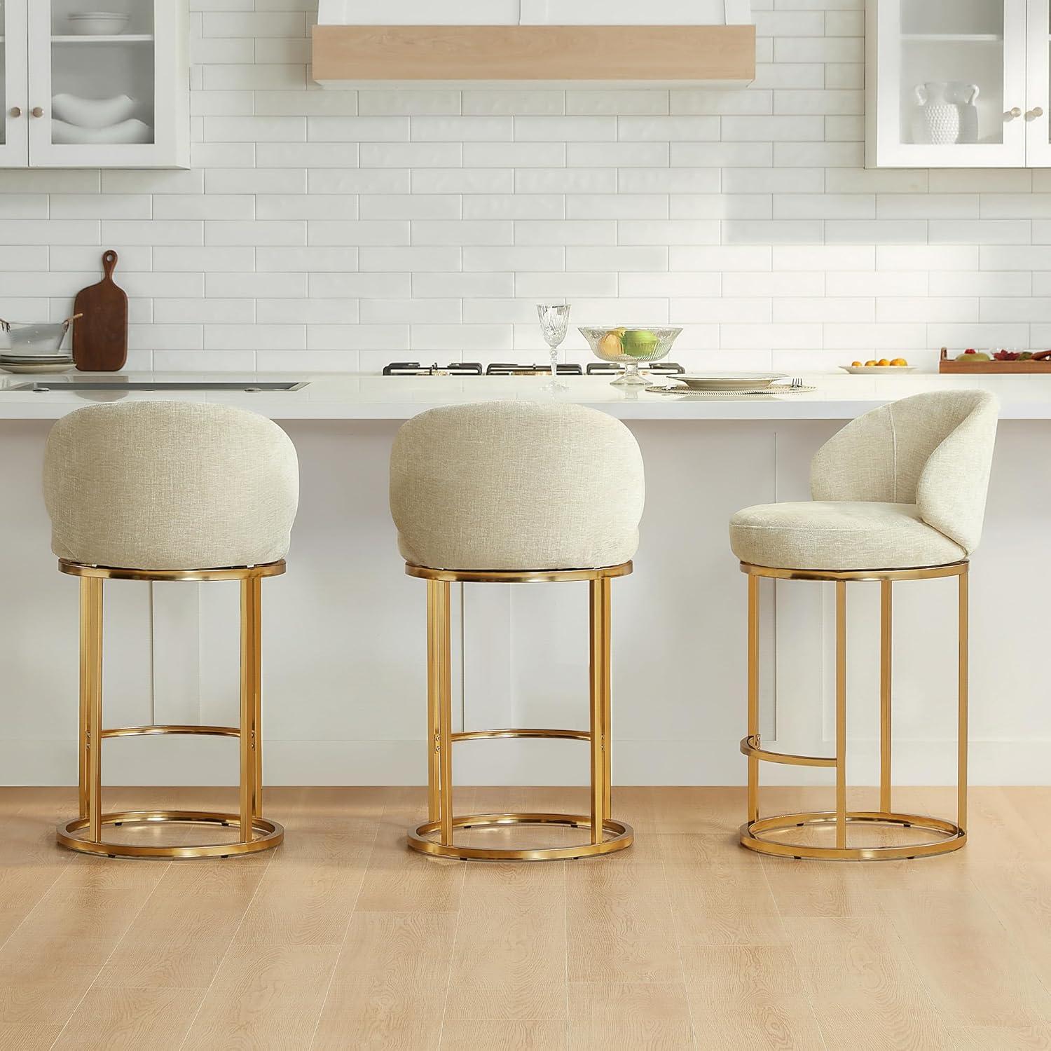 image:imageCHITA Counter Height Bar Stools Set of 2 Swivel Upholstered Barstools with Back Sturdy Metal Base 268 Seat Height SandSandGold