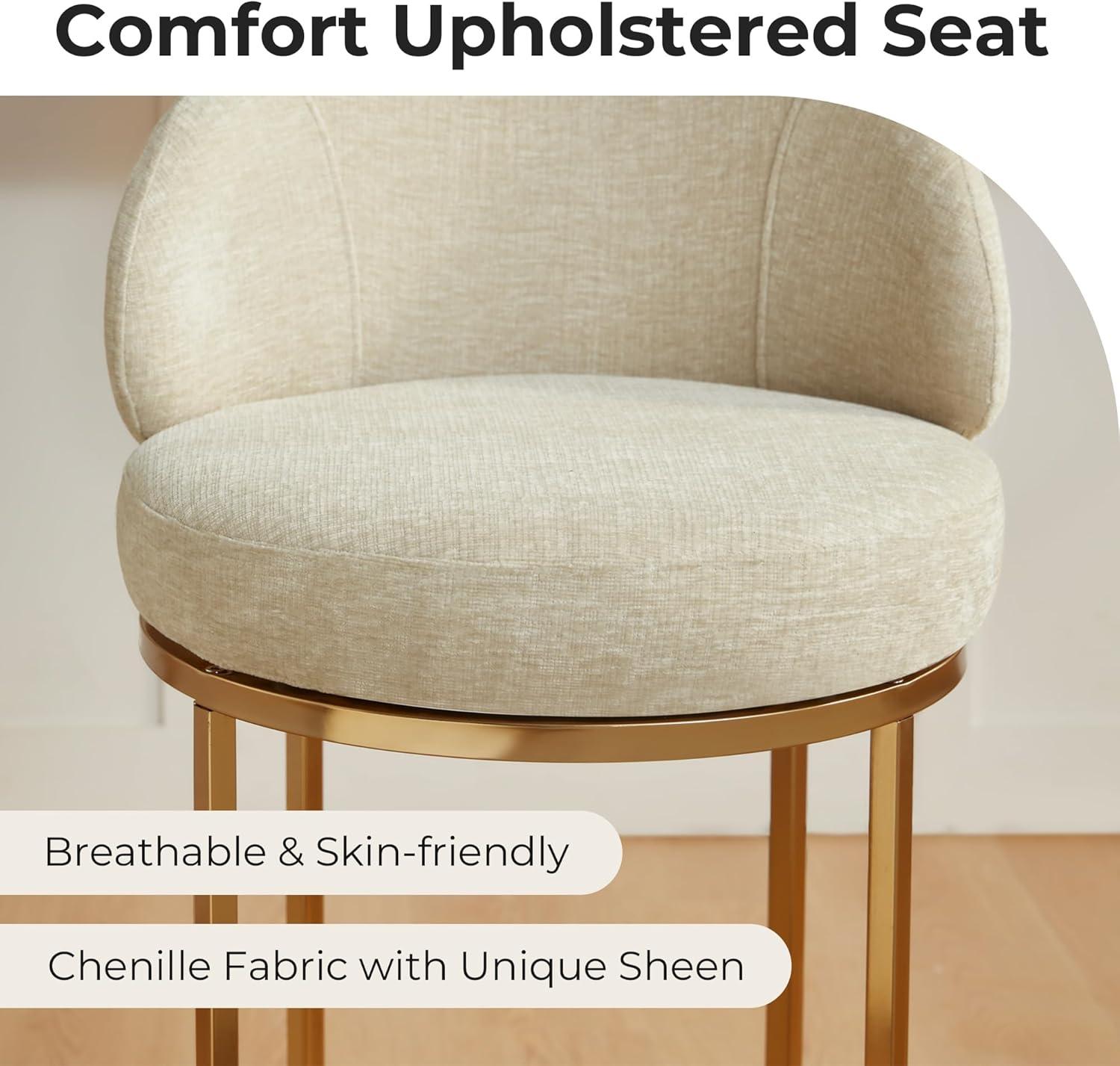 image:imageCHITA Counter Height Bar Stools Set of 2 Swivel Upholstered Barstools with Back Sturdy Metal Base 268 Seat Height SandSandGold