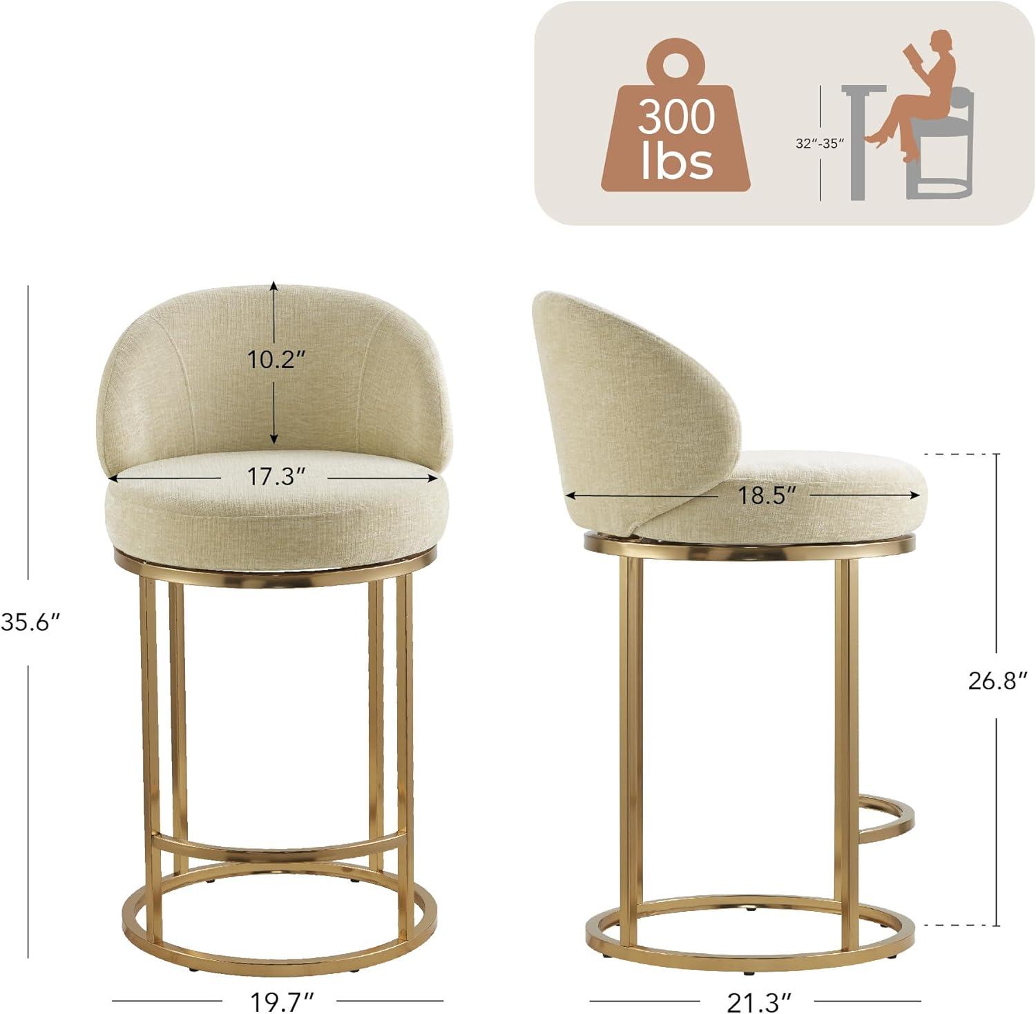 image:imageCHITA Counter Height Bar Stools Set of 2 Swivel Upholstered Barstools with Back Sturdy Metal Base 268 Seat Height SandSandGold