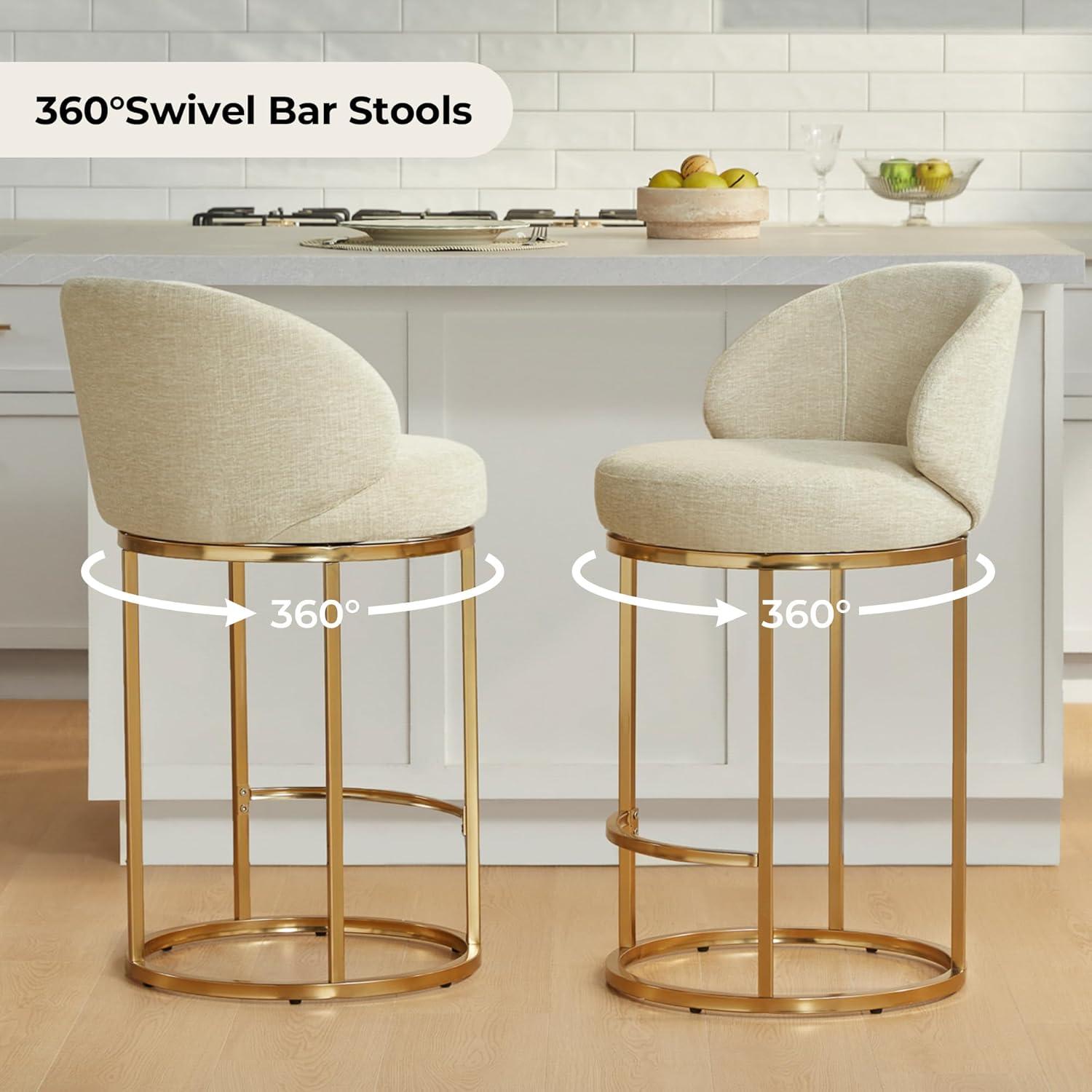 image:imageCHITA Counter Height Bar Stools Set of 2 Swivel Upholstered Barstools with Back Sturdy Metal Base 268 Seat Height SandSandGold