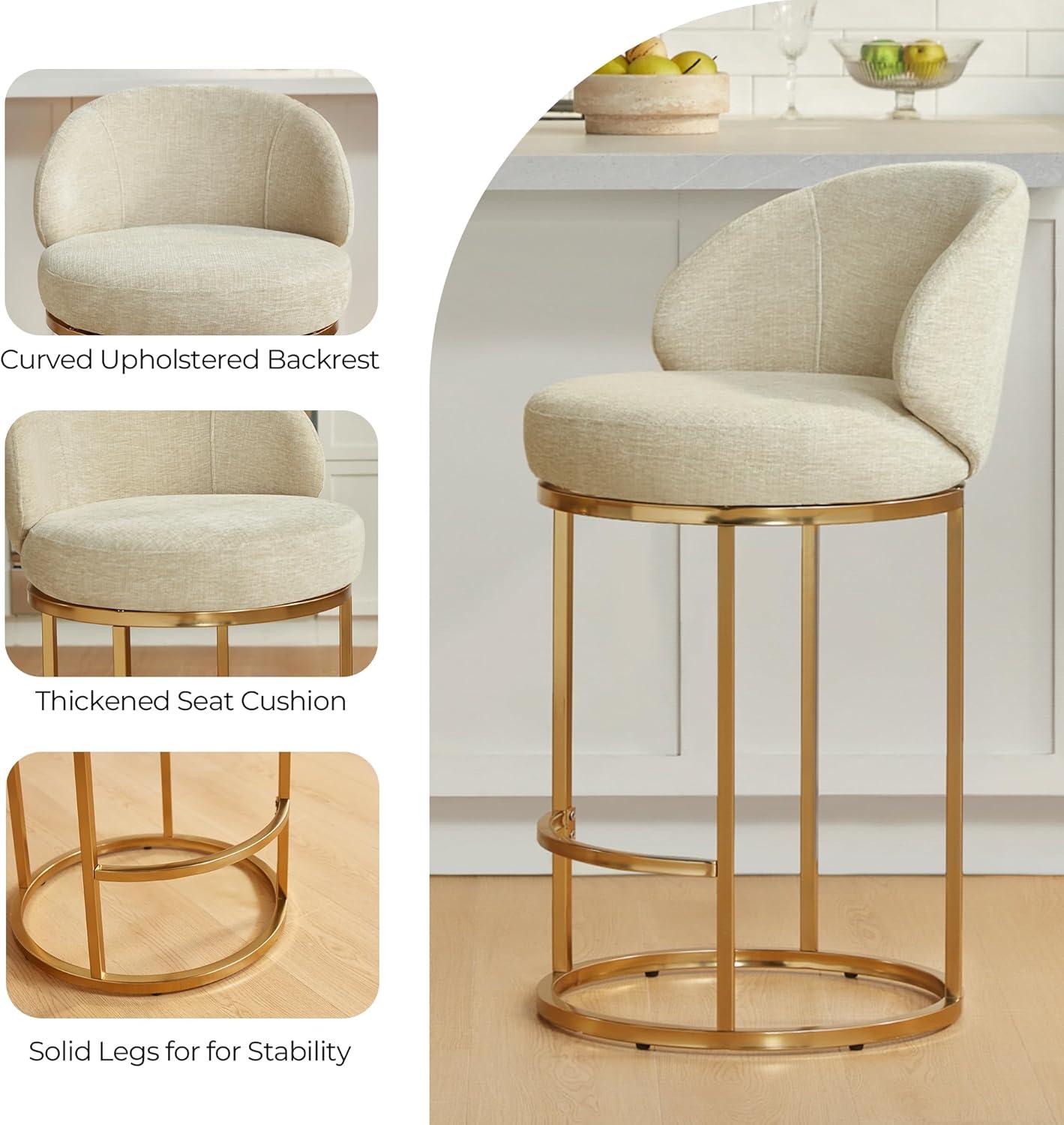 image:imageCHITA Counter Height Bar Stools Set of 2 Swivel Upholstered Barstools with Back Sturdy Metal Base 268 Seat Height SandSandGold