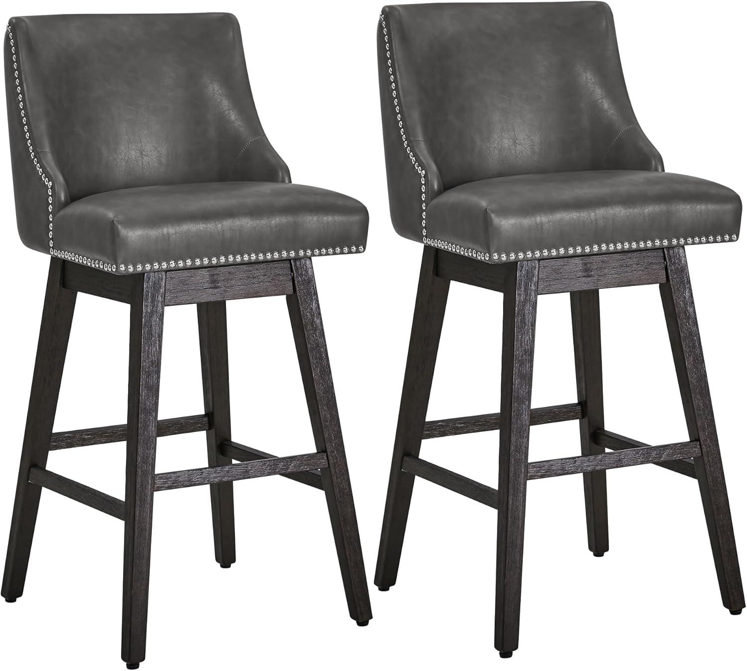 image:imageCHITA Counter Height Swivel Bar Stools Set of 2 FSC Certified Upholstered Counter Stools Modern Swivel Barstools with Wood Legs for Kitchen Island 26 Seat Height Fabric in LinenRetro Grey
