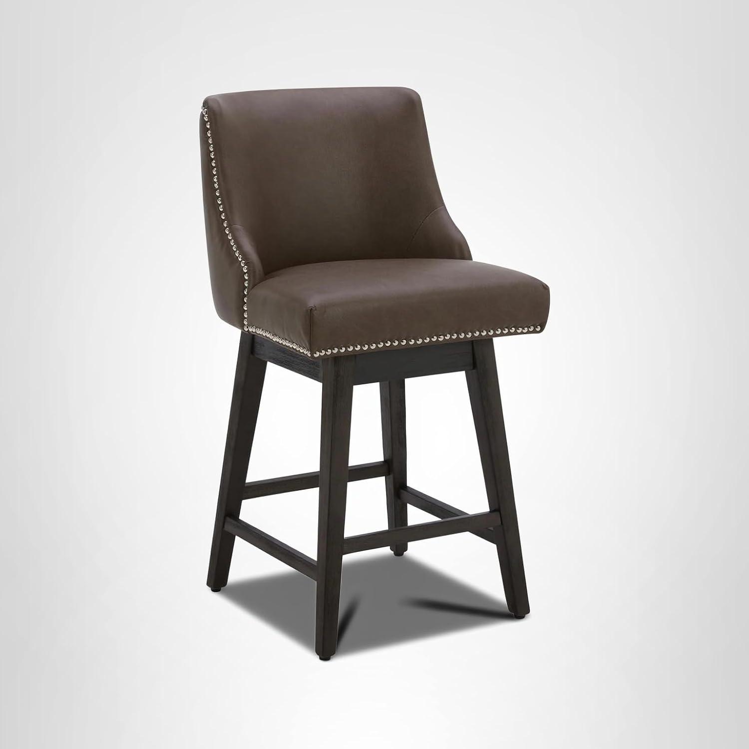 image:imageCHITA Counter Height Swivel Bar Stools Set of 2 FSC Certified Upholstered Counter Stools Modern Swivel Barstools with Wood Legs for Kitchen Island 26 Seat Height Fabric in LinenChocolate