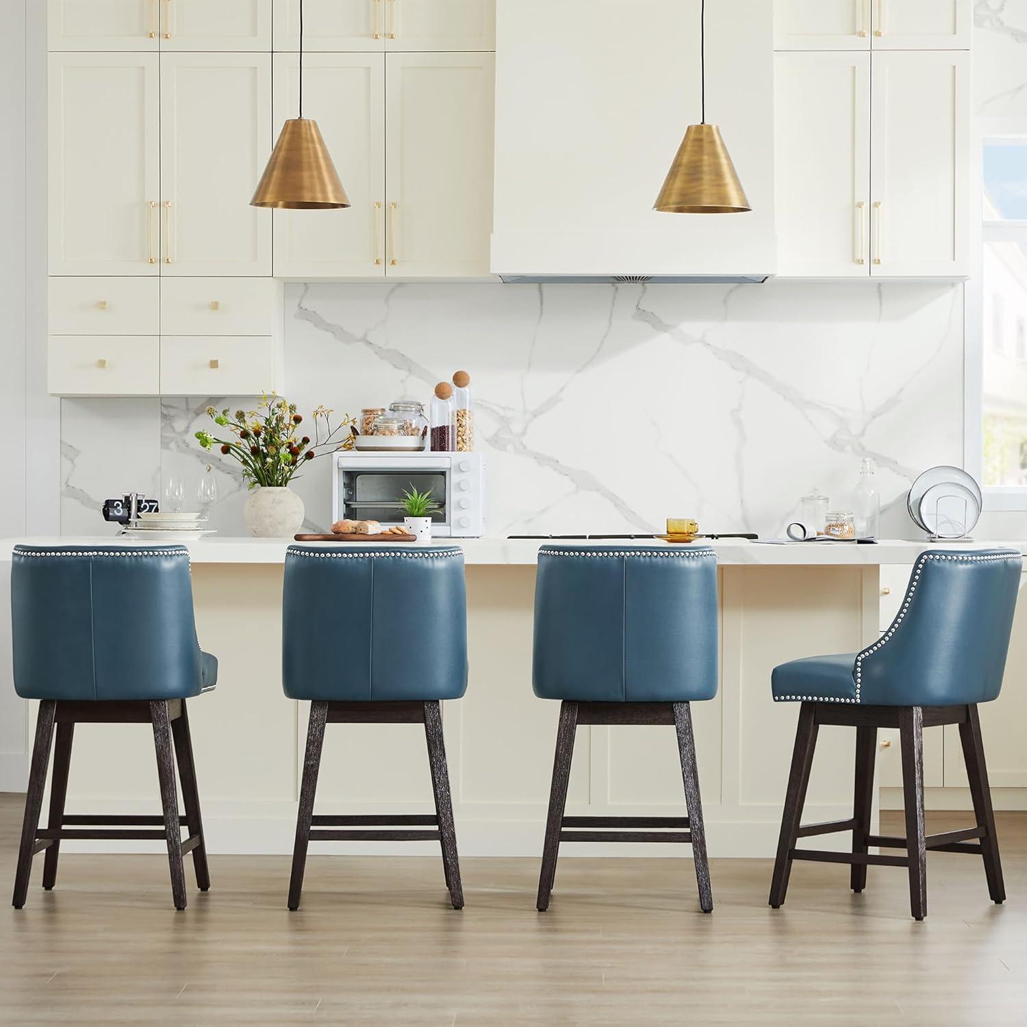 image:imageCHITA Counter Height Swivel Bar Stools Set of 2 FSC Certified Upholstered Counter Stools Modern Swivel Barstools with Wood Legs for Kitchen Island 26 Seat Height Fabric in LinenBlue