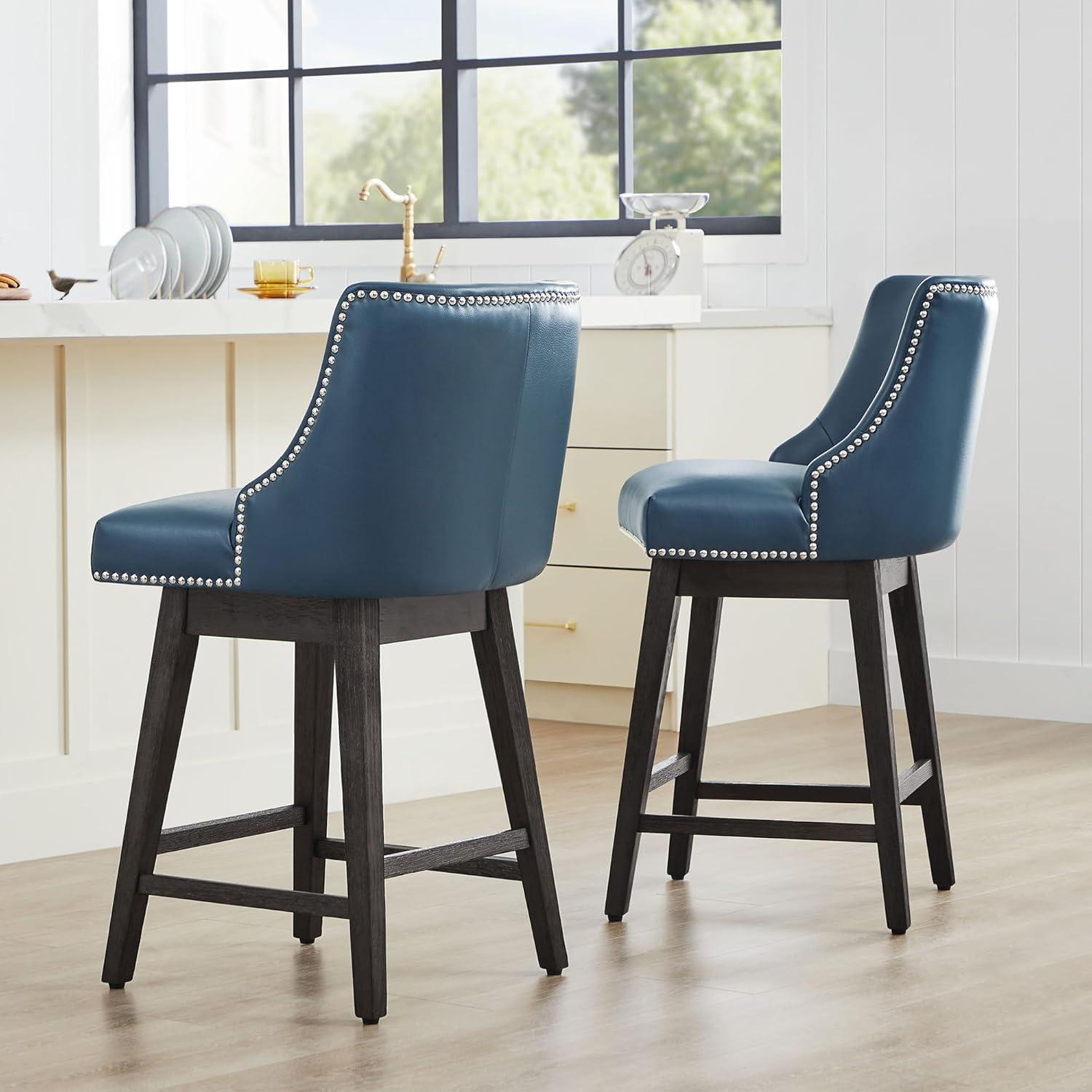 image:imageCHITA Counter Height Swivel Bar Stools Set of 2 FSC Certified Upholstered Counter Stools Modern Swivel Barstools with Wood Legs for Kitchen Island 26 Seat Height Fabric in LinenBlue