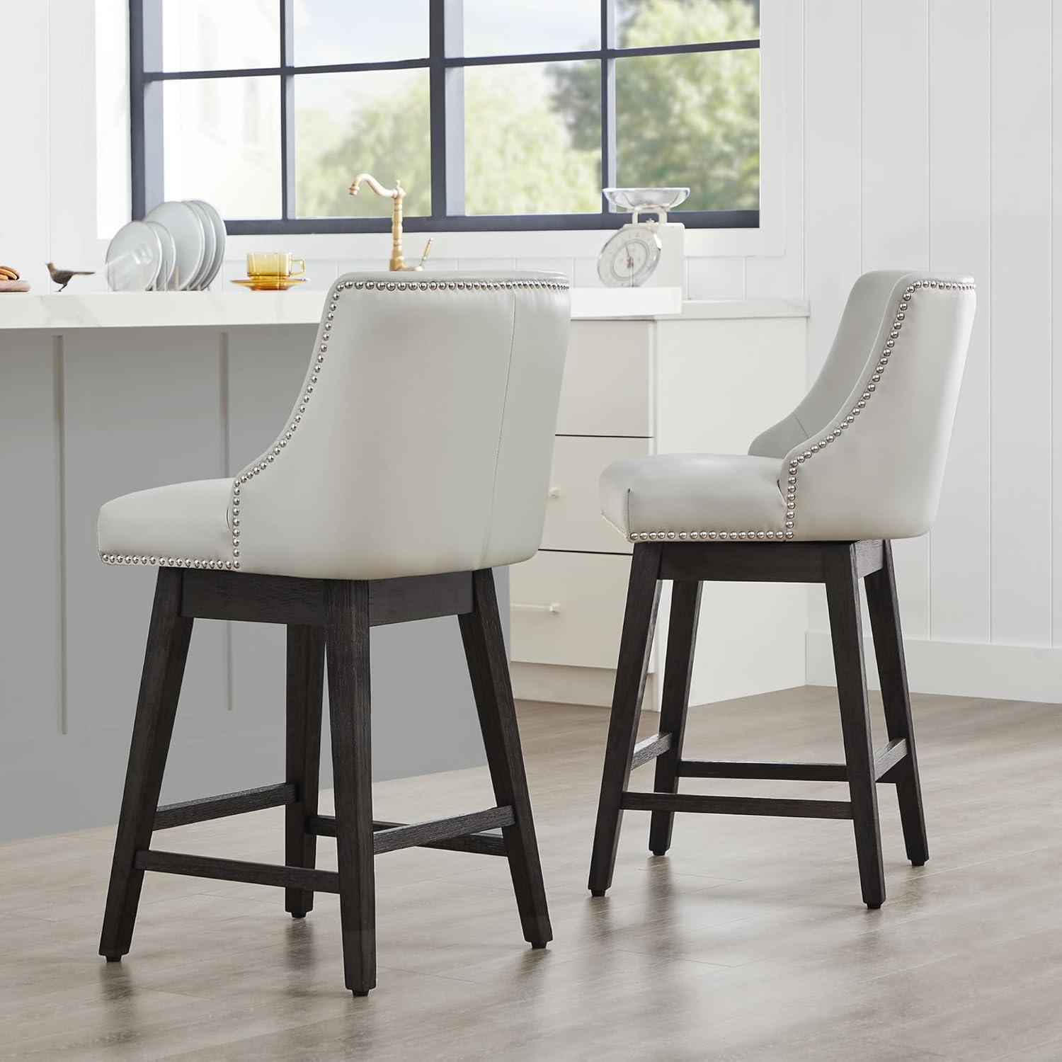 image:imageCHITA Counter Height Swivel Bar Stools Set of 2 FSC Certified Upholstered Counter Stools Modern Swivel Barstools with Wood Legs for Kitchen Island 26 Seat Height Fabric in LinenCream Grey