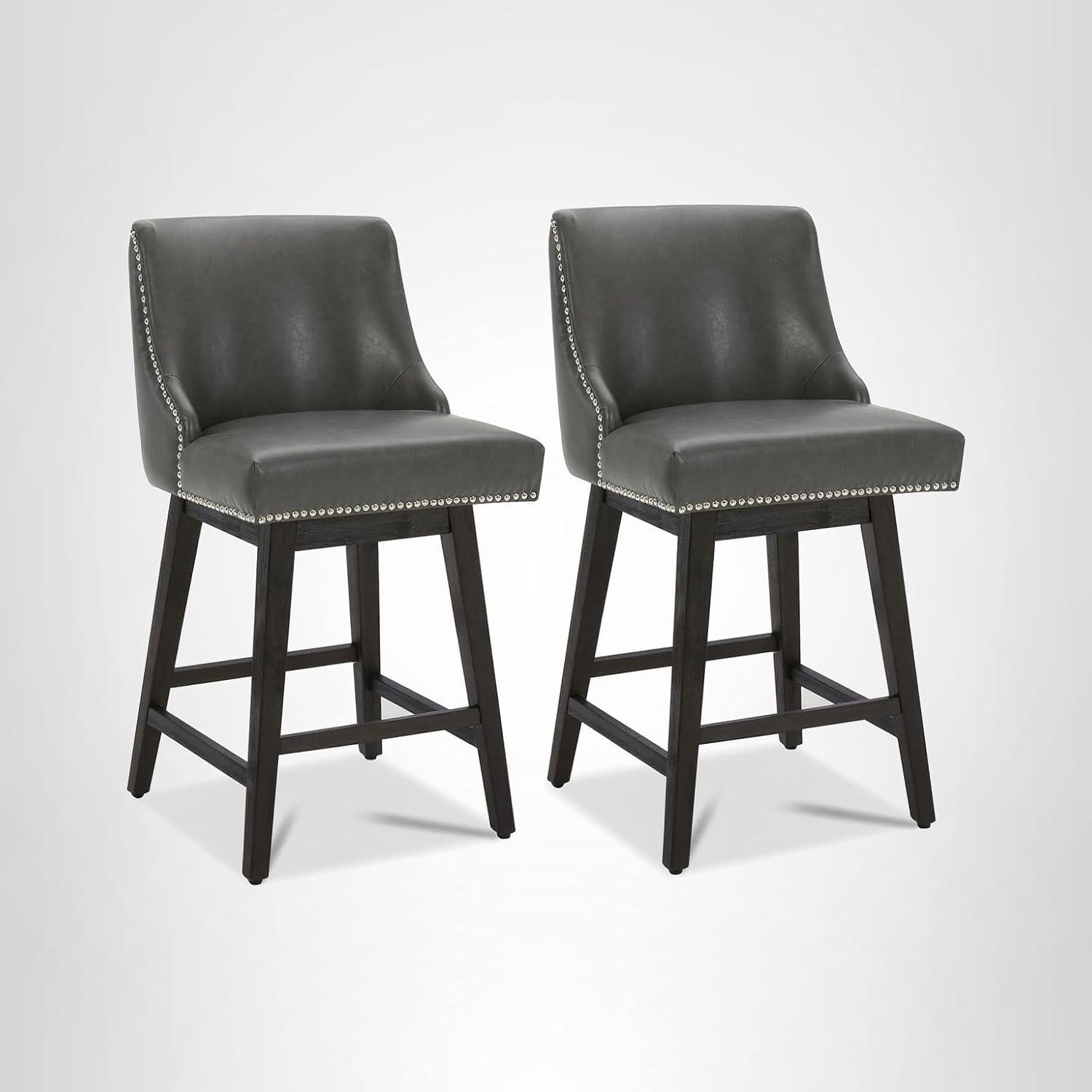 image:imageCHITA Counter Height Swivel Bar Stools Set of 2 FSC Certified Upholstered Counter Stools Modern Swivel Barstools with Wood Legs for Kitchen Island 26 Seat Height Fabric in LinenRetro Grey