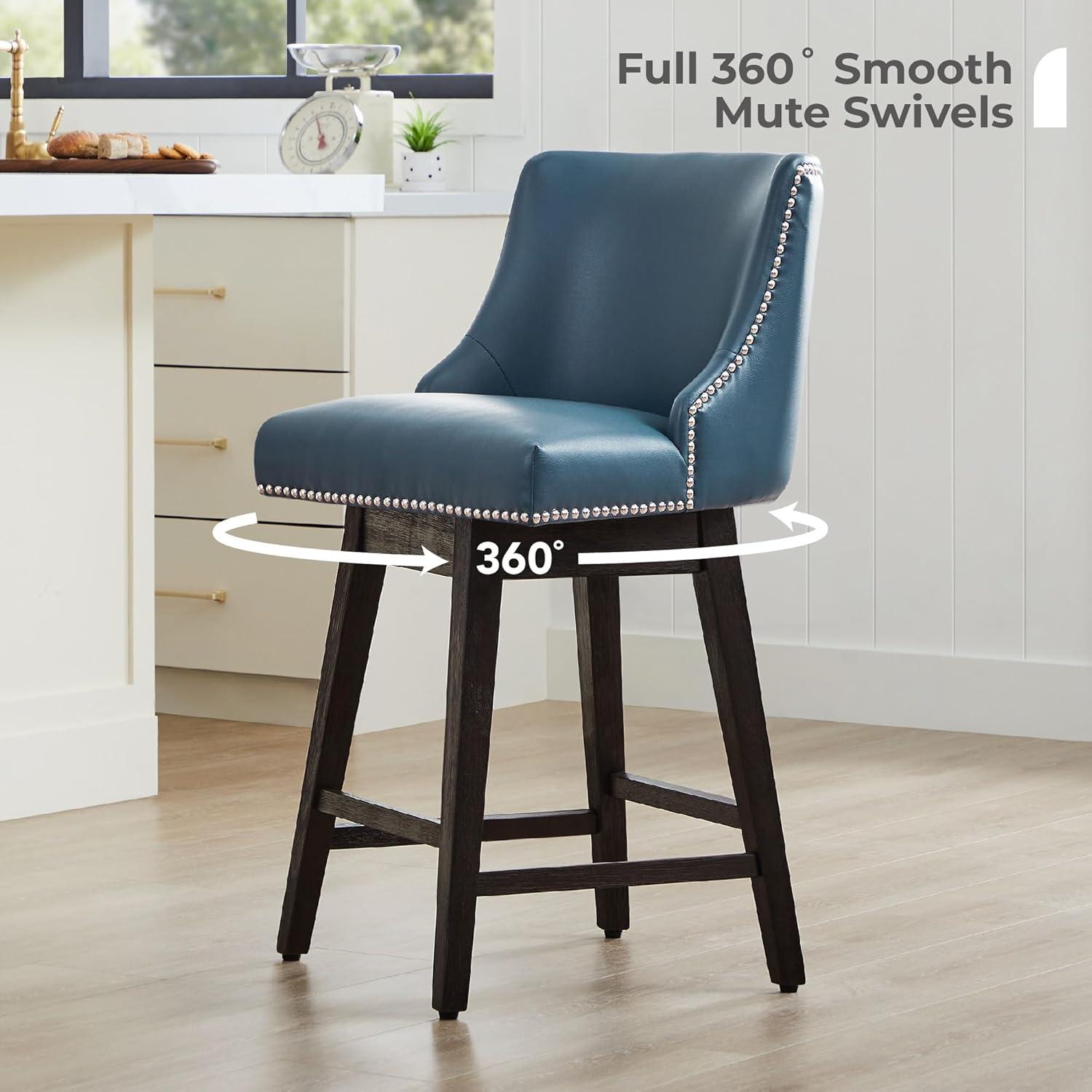 image:imageCHITA Counter Height Swivel Bar Stools Set of 2 FSC Certified Upholstered Counter Stools Modern Swivel Barstools with Wood Legs for Kitchen Island 26 Seat Height Fabric in LinenBlue