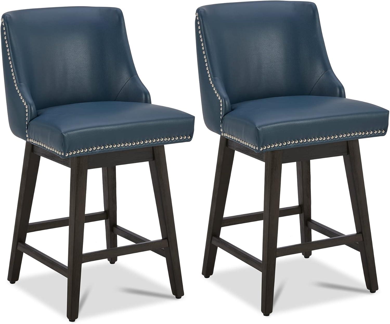 image:imageCHITA Counter Height Swivel Bar Stools Set of 2 FSC Certified Upholstered Counter Stools Modern Swivel Barstools with Wood Legs for Kitchen Island 26 Seat Height Fabric in LinenBlue