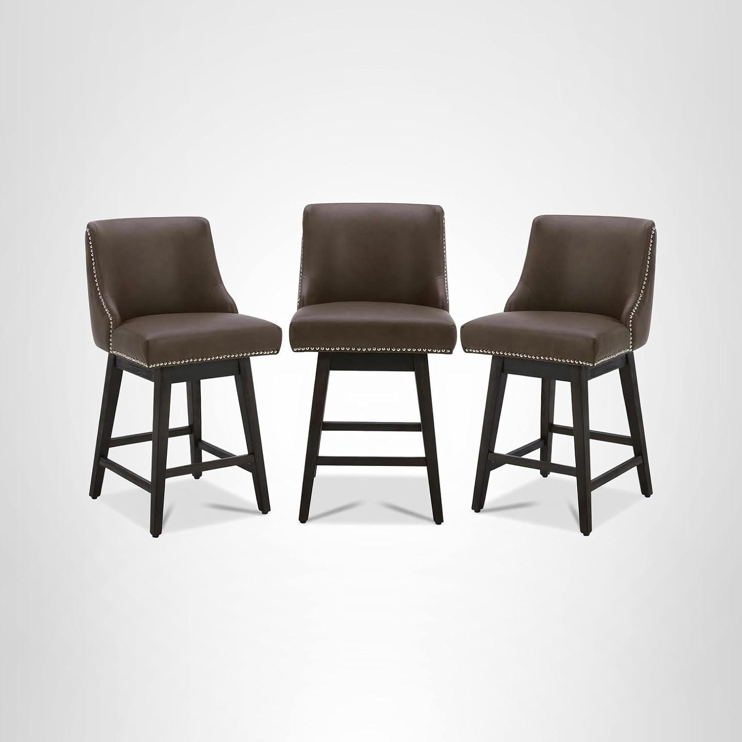 image:imageCHITA Counter Height Swivel Bar Stools Set of 2 FSC Certified Upholstered Counter Stools Modern Swivel Barstools with Wood Legs for Kitchen Island 26 Seat Height Fabric in LinenChocolate