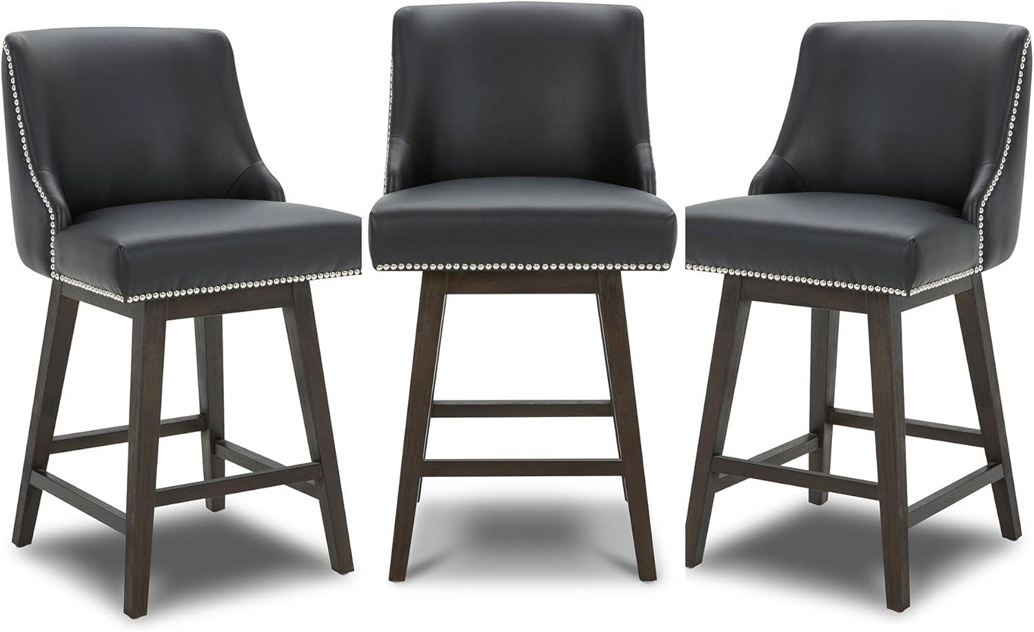 image:imageCHITA Counter Height Swivel Bar Stools Set of 2 FSC Certified Upholstered Counter Stools Modern Swivel Barstools with Wood Legs for Kitchen Island 26 Seat Height Fabric in LinenBlack