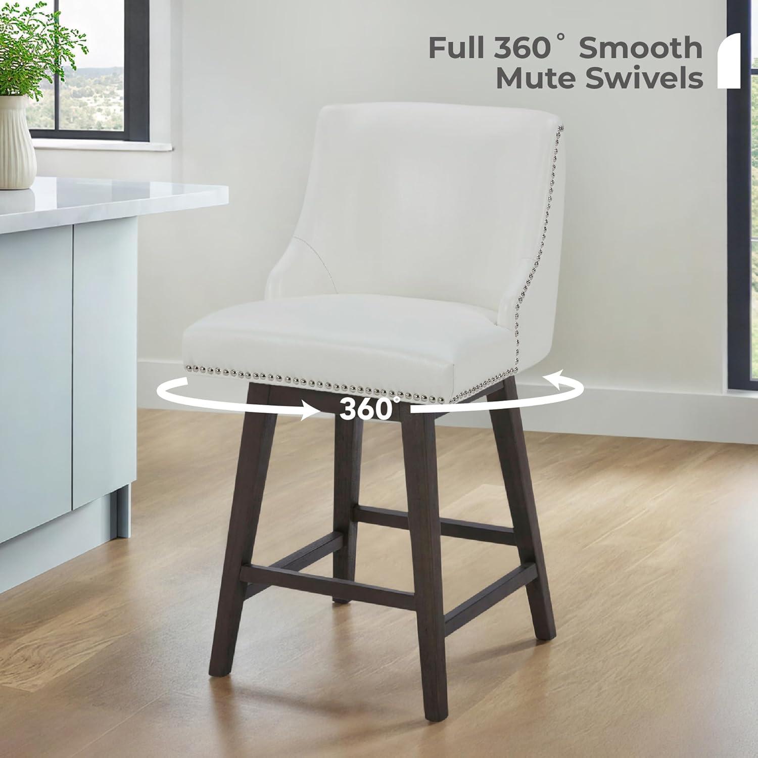 image:imageCHITA Counter Height Swivel Bar Stools Set of 2 FSC Certified Upholstered Counter Stools Modern Swivel Barstools with Wood Legs for Kitchen Island 26 Seat Height Fabric in LinenWhite
