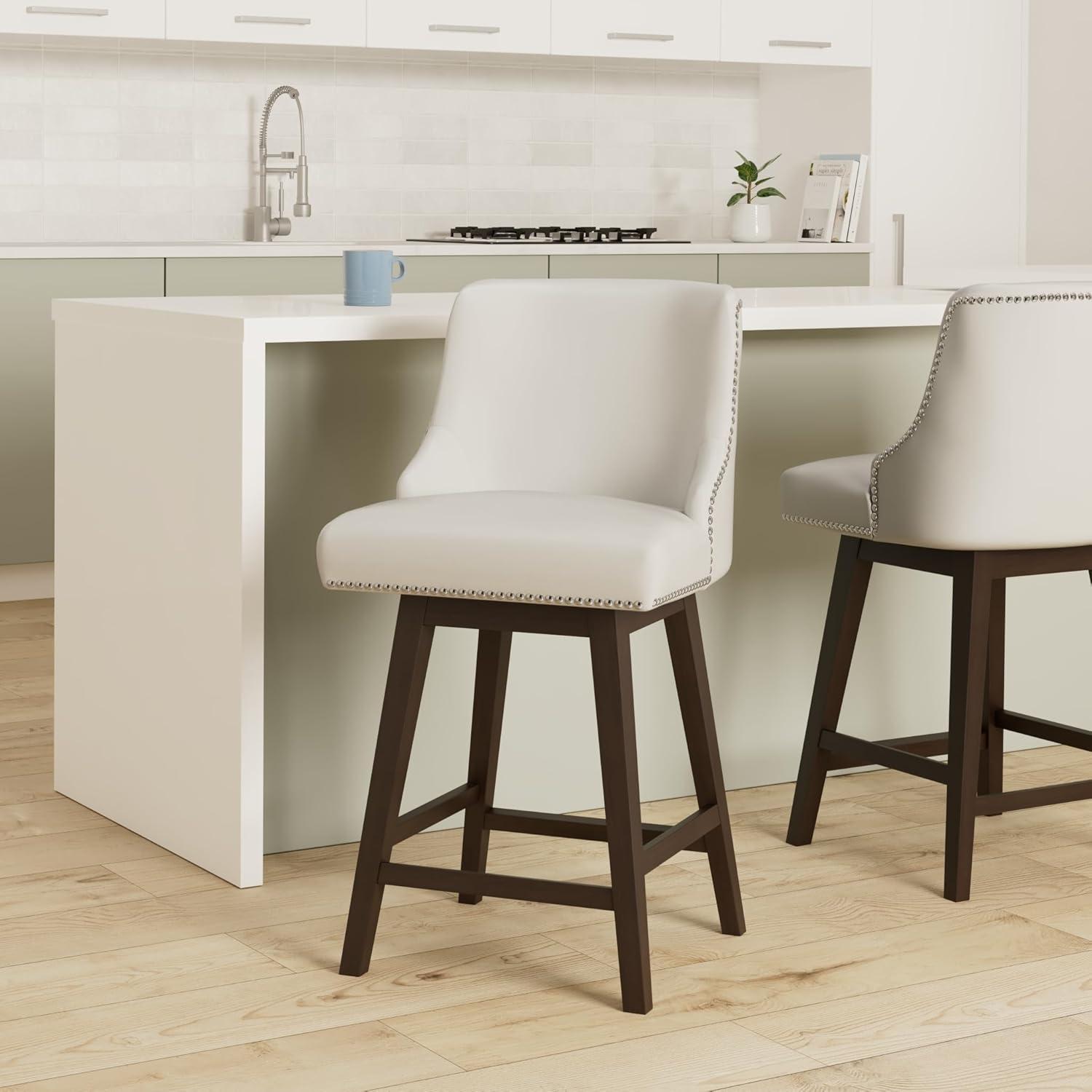 image:imageCHITA Counter Height Swivel Bar Stools Set of 2 FSC Certified Upholstered Counter Stools Modern Swivel Barstools with Wood Legs for Kitchen Island 26 Seat Height Fabric in LinenWhite