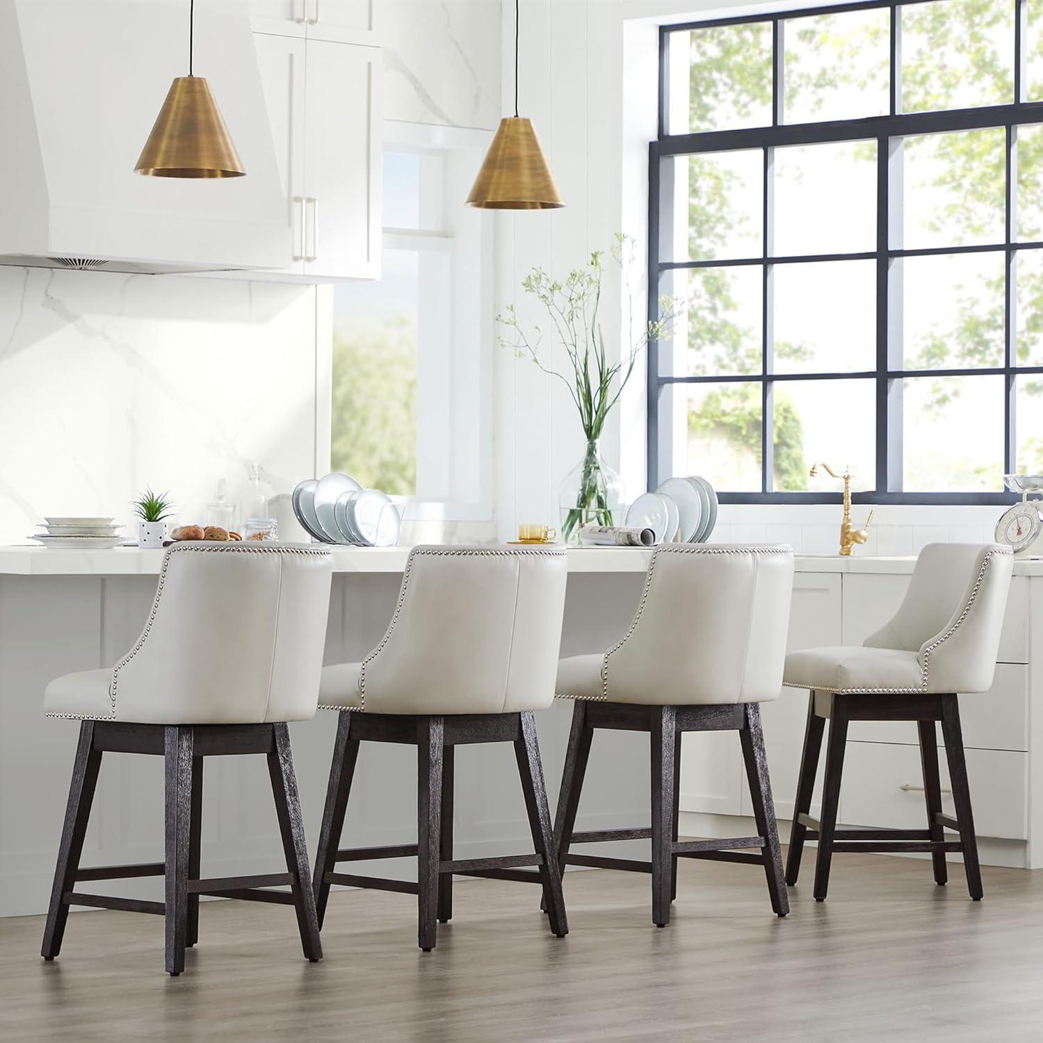 image:imageCHITA Counter Height Swivel Bar Stools Set of 2 FSC Certified Upholstered Counter Stools Modern Swivel Barstools with Wood Legs for Kitchen Island 26 Seat Height Fabric in LinenCream Grey