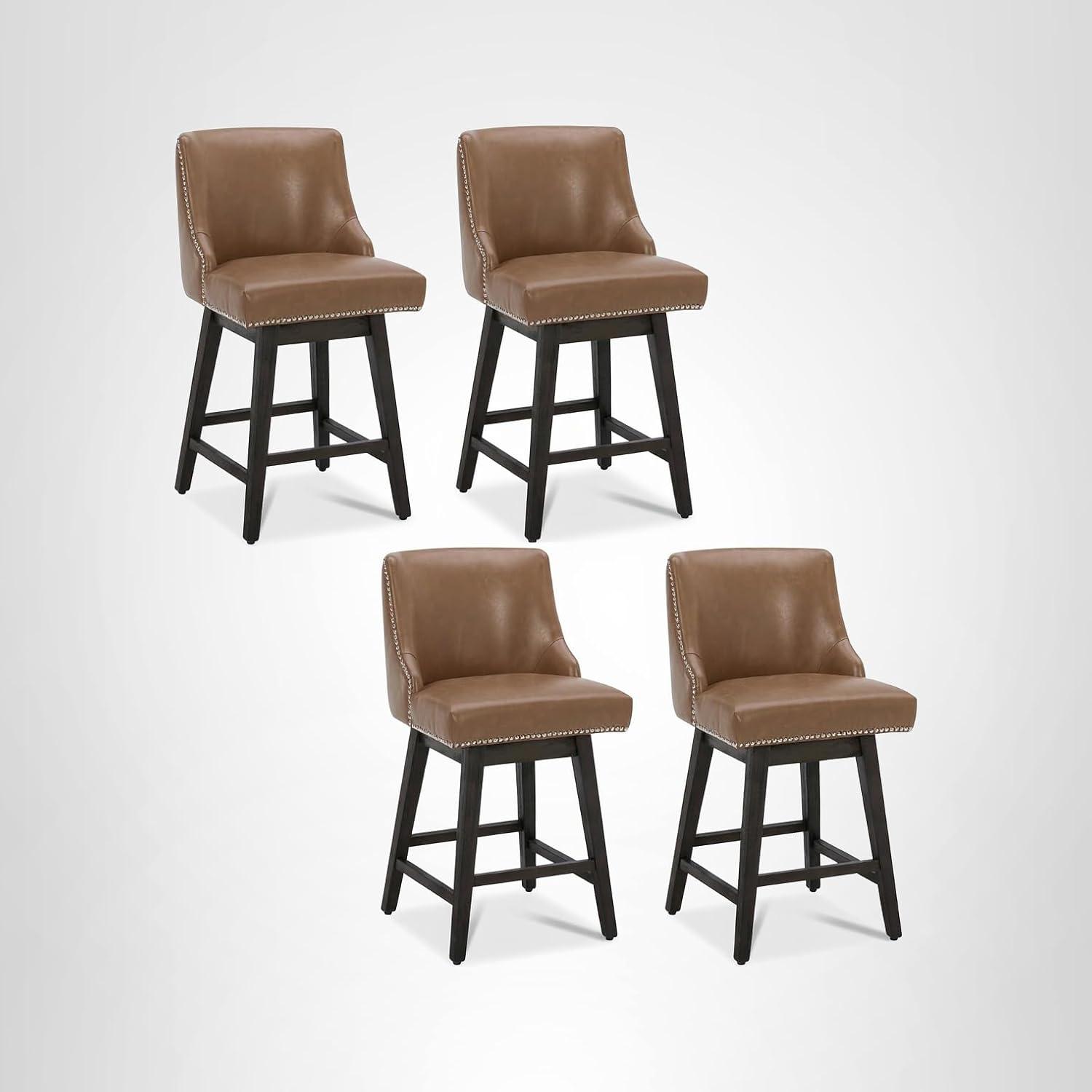 image:imageCHITA Counter Height Swivel Bar Stools Set of 2 FSC Certified Upholstered Counter Stools Modern Swivel Barstools with Wood Legs for Kitchen Island 26 Seat Height Fabric in LinenSaddle Brown