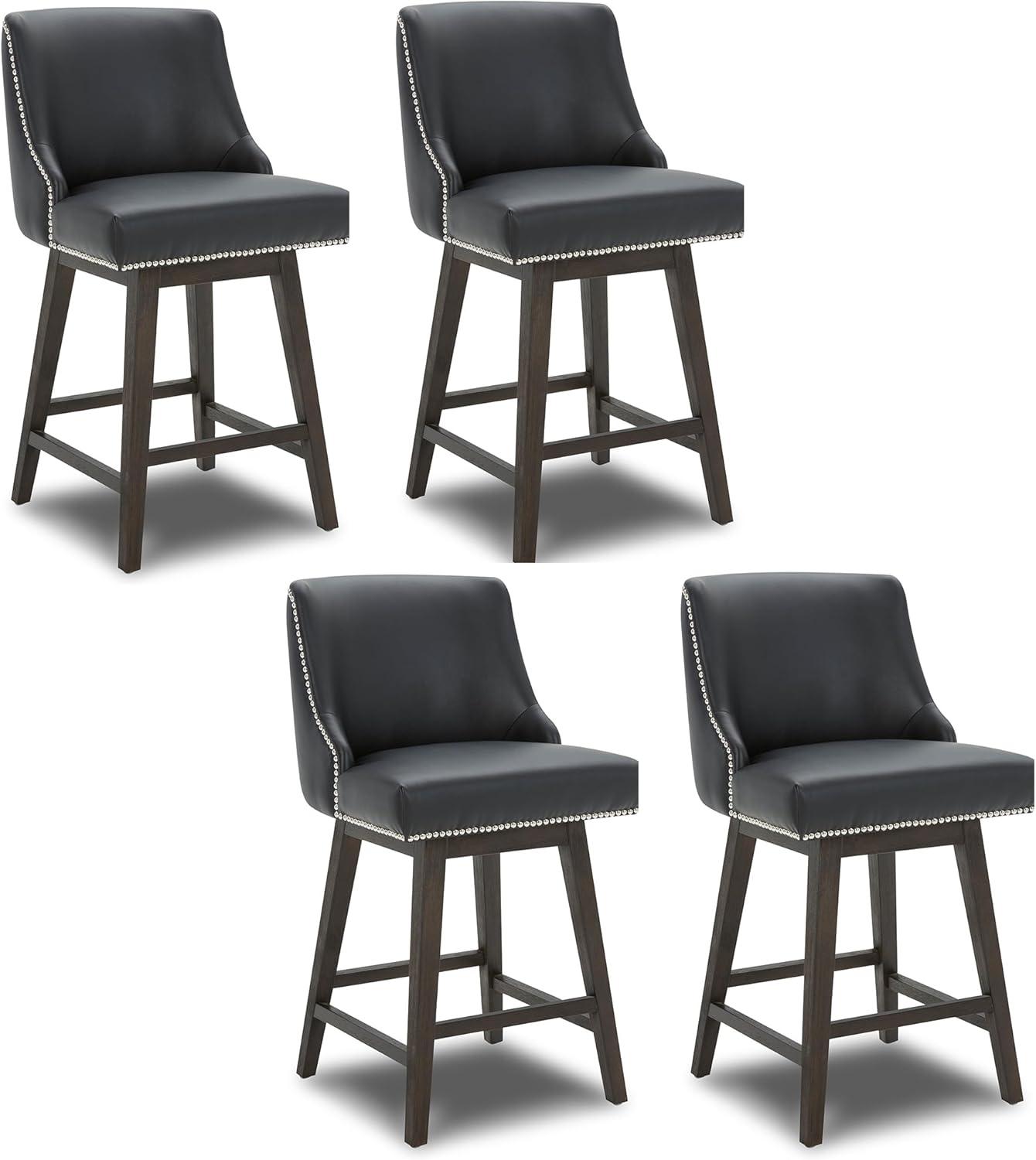 image:imageCHITA Counter Height Swivel Bar Stools Set of 2 FSC Certified Upholstered Counter Stools Modern Swivel Barstools with Wood Legs for Kitchen Island 26 Seat Height Fabric in LinenBlack