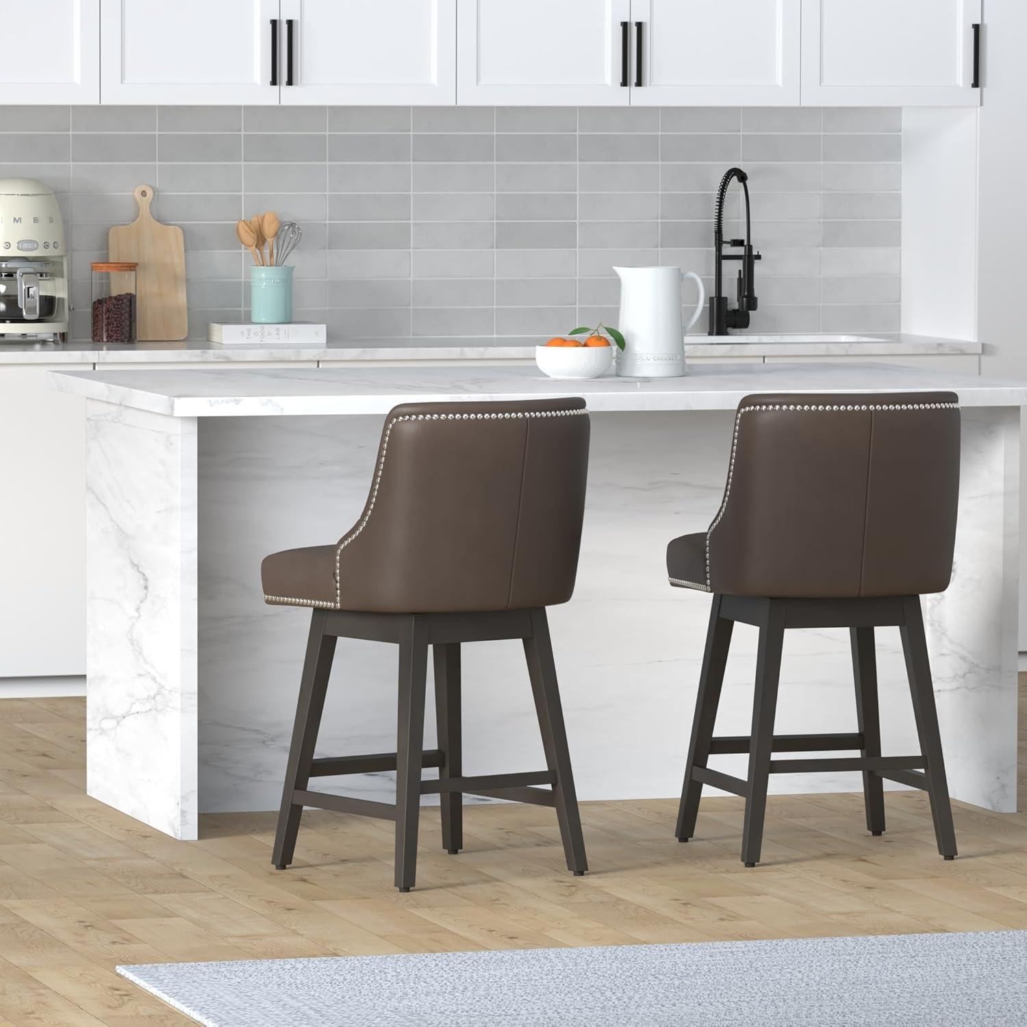 image:imageCHITA Counter Height Swivel Bar Stools Set of 2 FSC Certified Upholstered Counter Stools Modern Swivel Barstools with Wood Legs for Kitchen Island 26 Seat Height Fabric in LinenChocolate