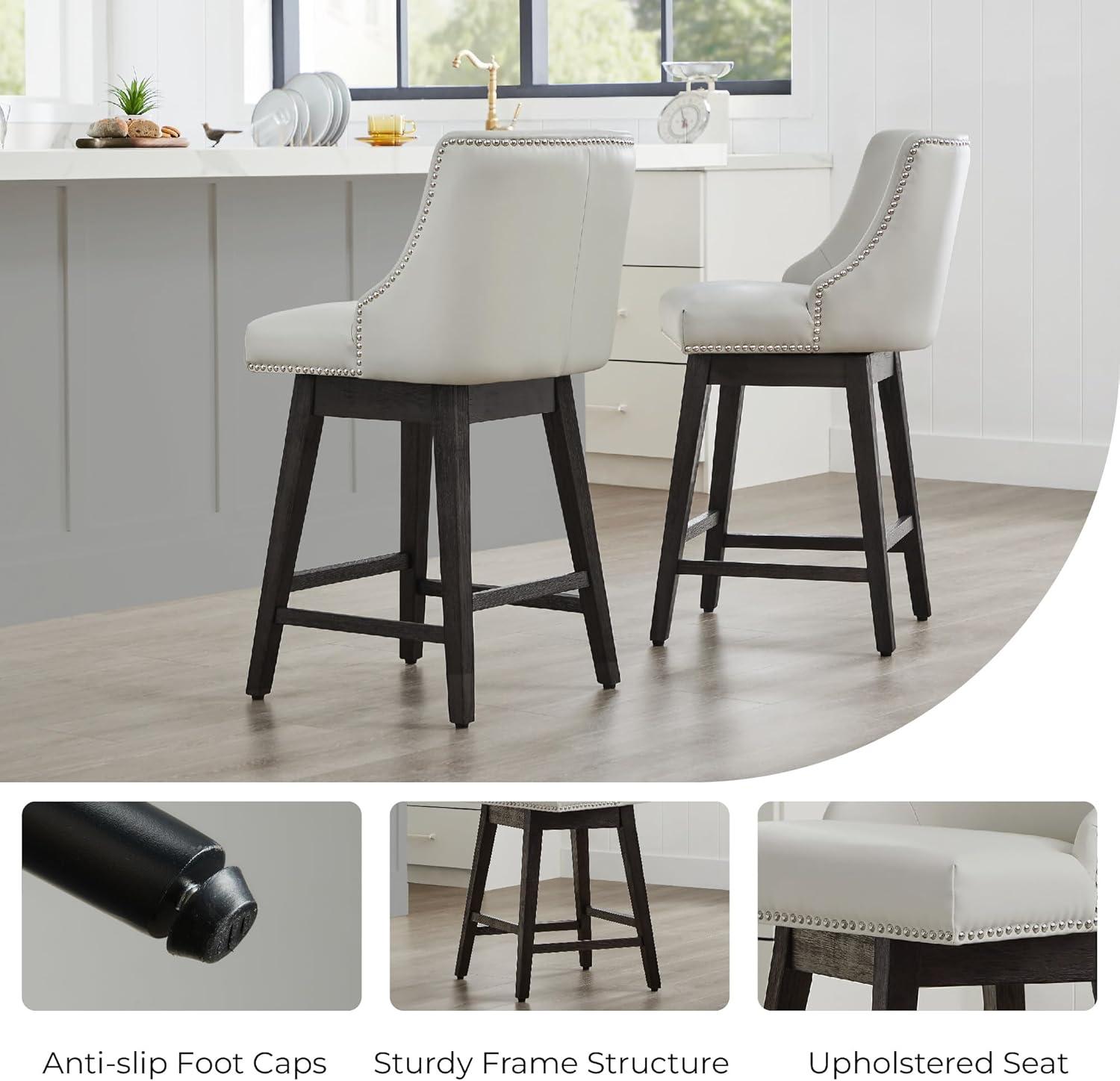 image:imageCHITA Counter Height Swivel Bar Stools Set of 2 FSC Certified Upholstered Counter Stools Modern Swivel Barstools with Wood Legs for Kitchen Island 26 Seat Height Fabric in LinenCream Grey