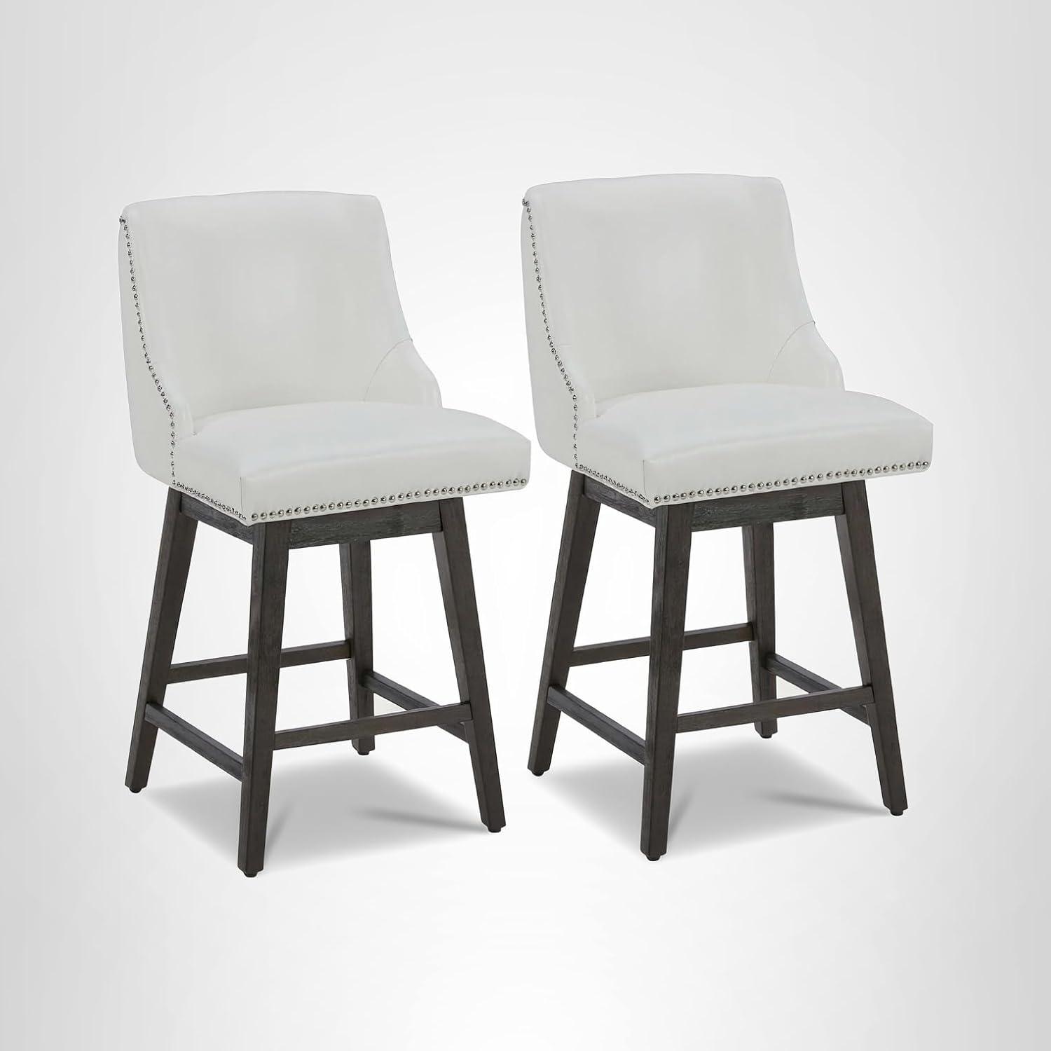 image:imageCHITA Counter Height Swivel Bar Stools Set of 2 FSC Certified Upholstered Counter Stools Modern Swivel Barstools with Wood Legs for Kitchen Island 26 Seat Height Fabric in LinenWhite