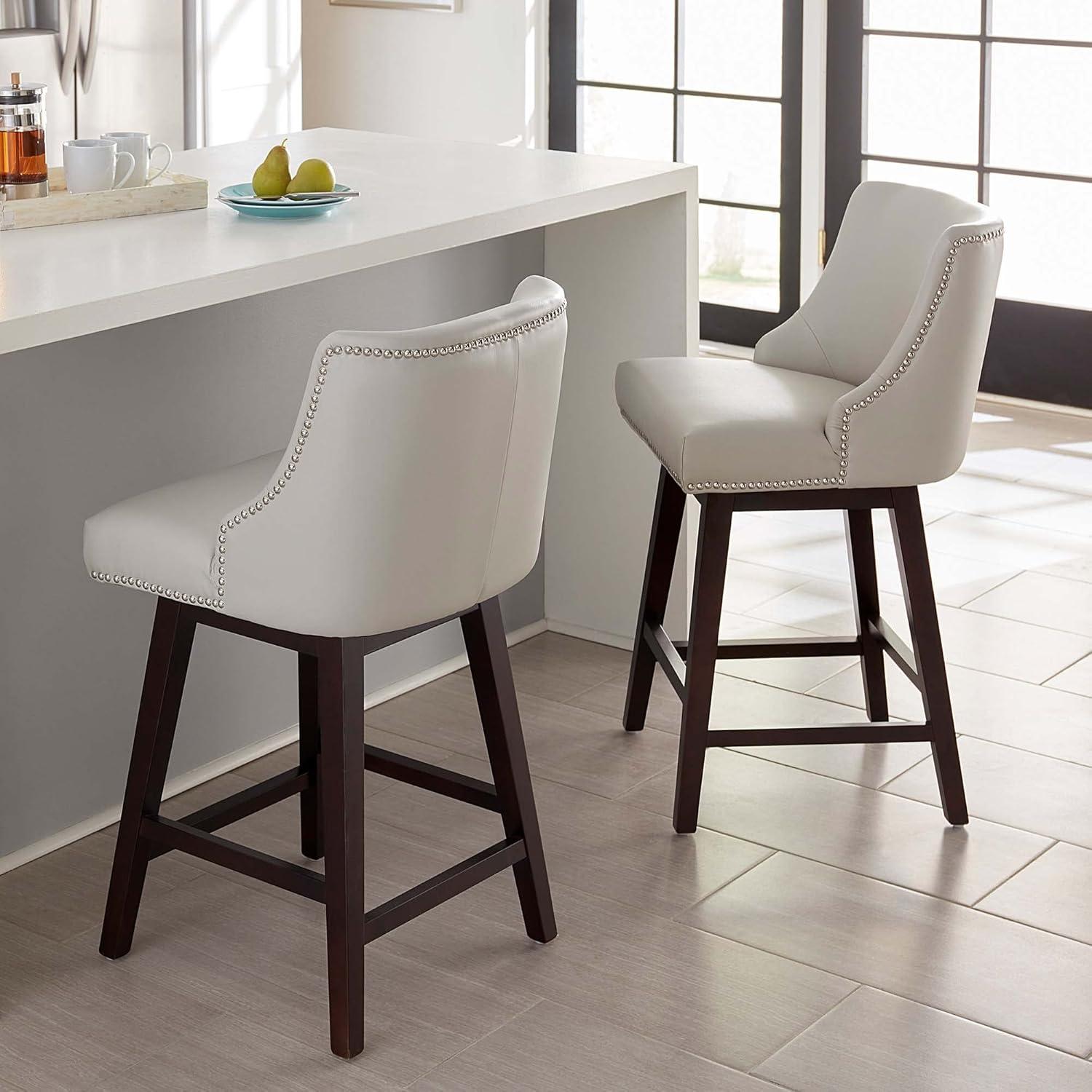 image:imageCHITA Counter Height Swivel Bar Stools Set of 2 FSC Certified Upholstered Counter Stools Modern Swivel Barstools with Wood Legs for Kitchen Island 26 Seat Height Fabric in LinenCream Grey