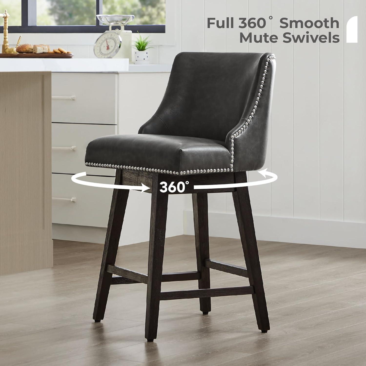 image:imageCHITA Counter Height Swivel Bar Stools Set of 2 FSC Certified Upholstered Counter Stools Modern Swivel Barstools with Wood Legs for Kitchen Island 26 Seat Height Fabric in LinenRetro Grey