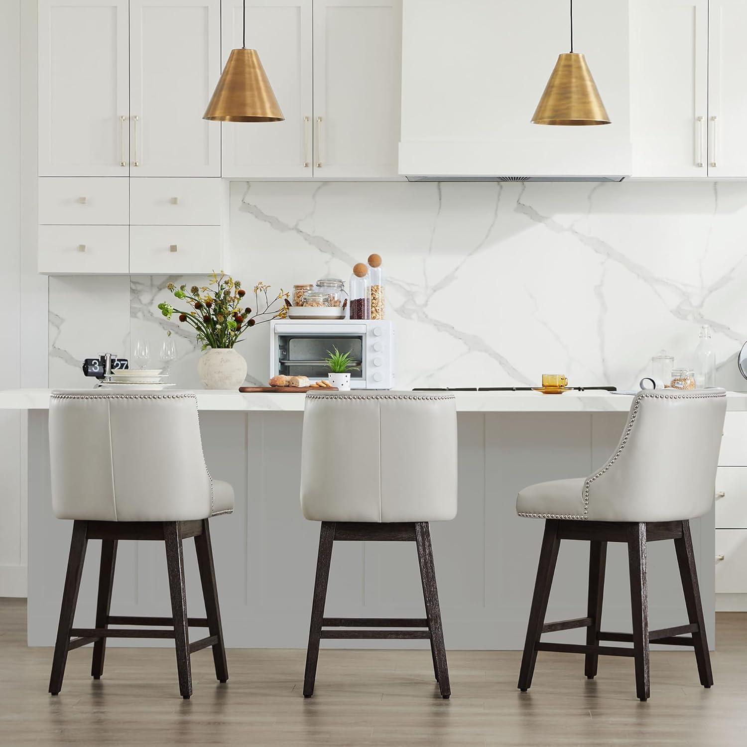 image:imageCHITA Counter Height Swivel Bar Stools Set of 2 FSC Certified Upholstered Counter Stools Modern Swivel Barstools with Wood Legs for Kitchen Island 26 Seat Height Fabric in LinenCream Grey