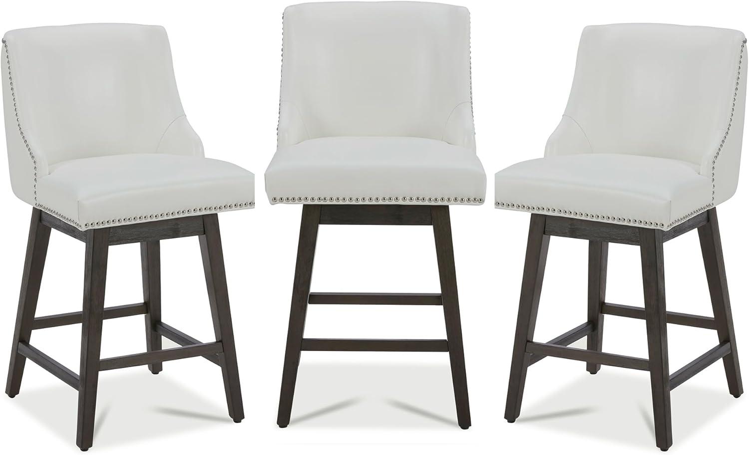 image:imageCHITA Counter Height Swivel Bar Stools Set of 2 FSC Certified Upholstered Counter Stools Modern Swivel Barstools with Wood Legs for Kitchen Island 26 Seat Height Fabric in LinenWhite
