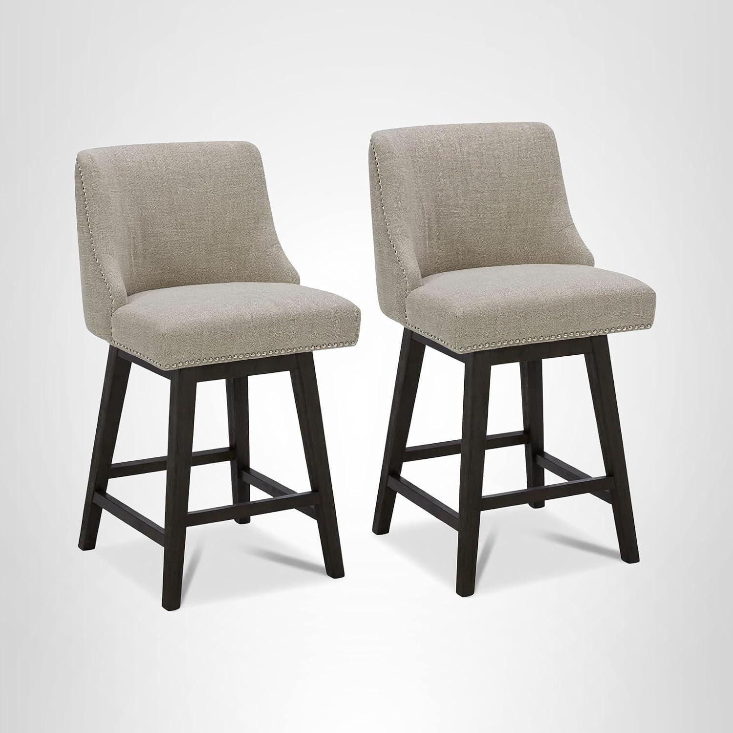 image:imageCHITA Counter Height Swivel Bar Stools Set of 2 FSC Certified Upholstered Counter Stools Modern Swivel Barstools with Wood Legs for Kitchen Island 26 Seat Height Fabric in LinenTan