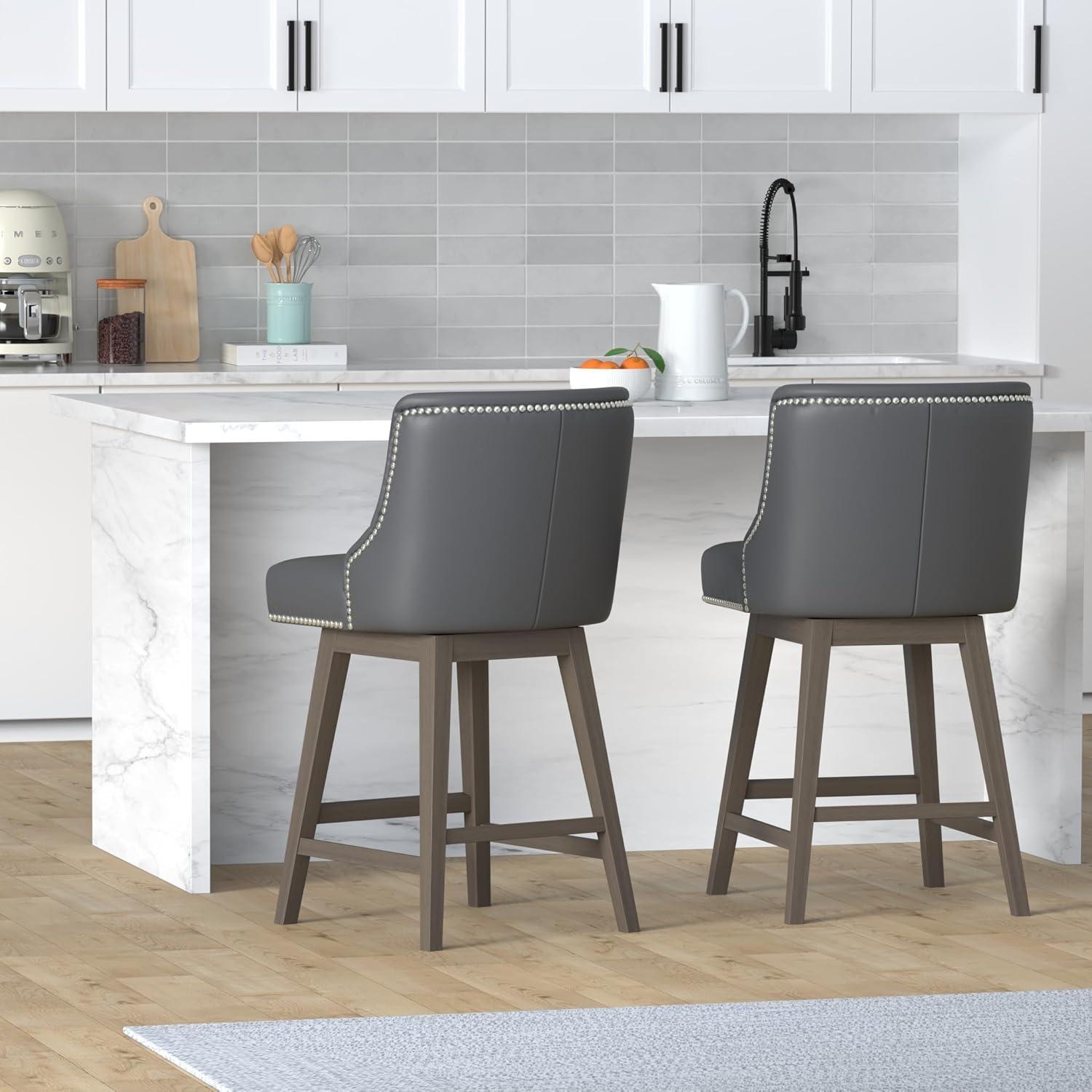 image:imageCHITA Counter Height Swivel Bar Stools Set of 2 FSC Certified Upholstered Counter Stools Modern Swivel Barstools with Wood Legs for Kitchen Island 26 Seat Height Fabric in LinenBlack