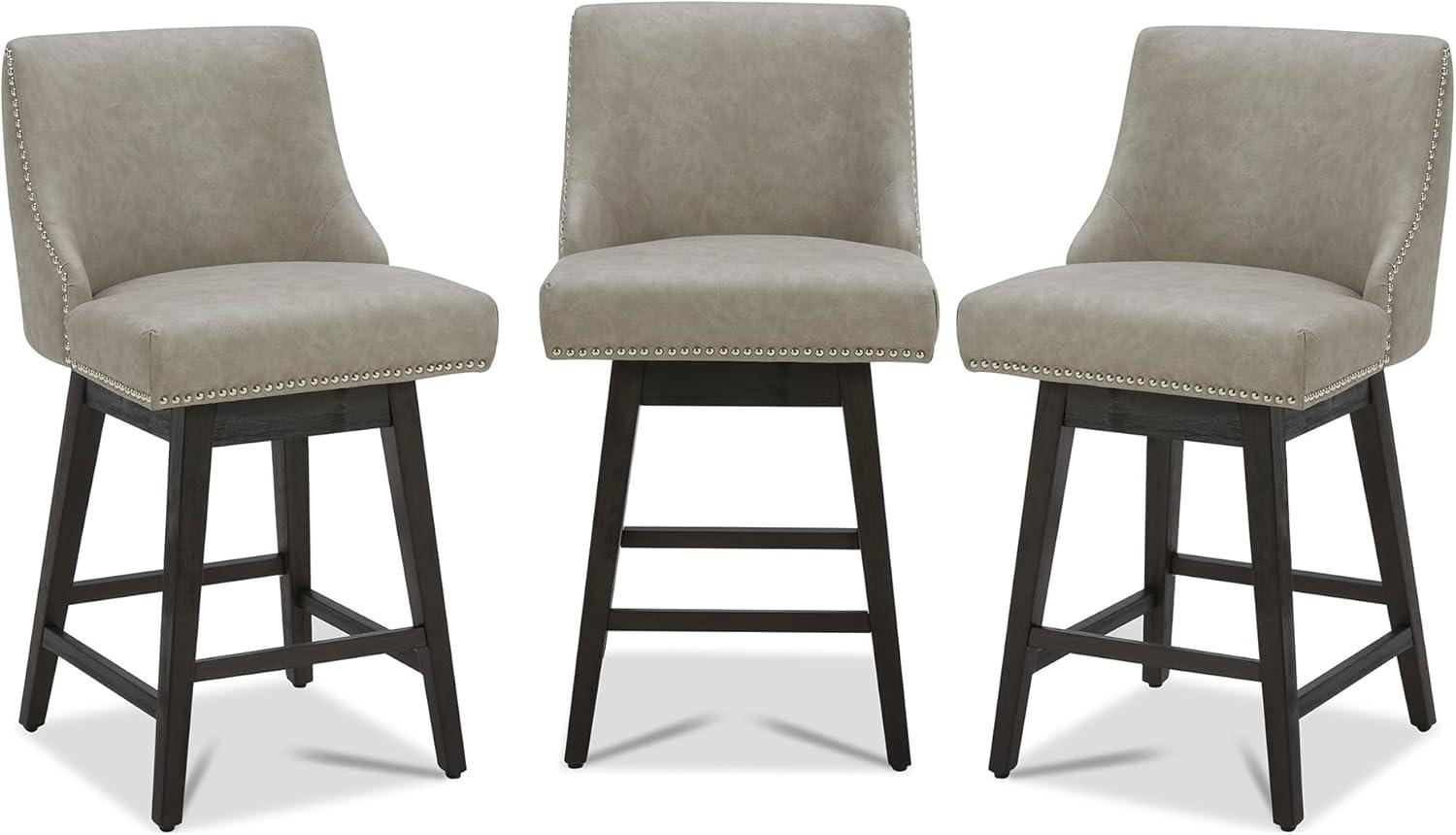 image:imageCHITA Counter Height Swivel Bar Stools Set of 2 FSC Certified Upholstered Counter Stools Modern Swivel Barstools with Wood Legs for Kitchen Island 26 Seat Height Fabric in LinenStone Grey