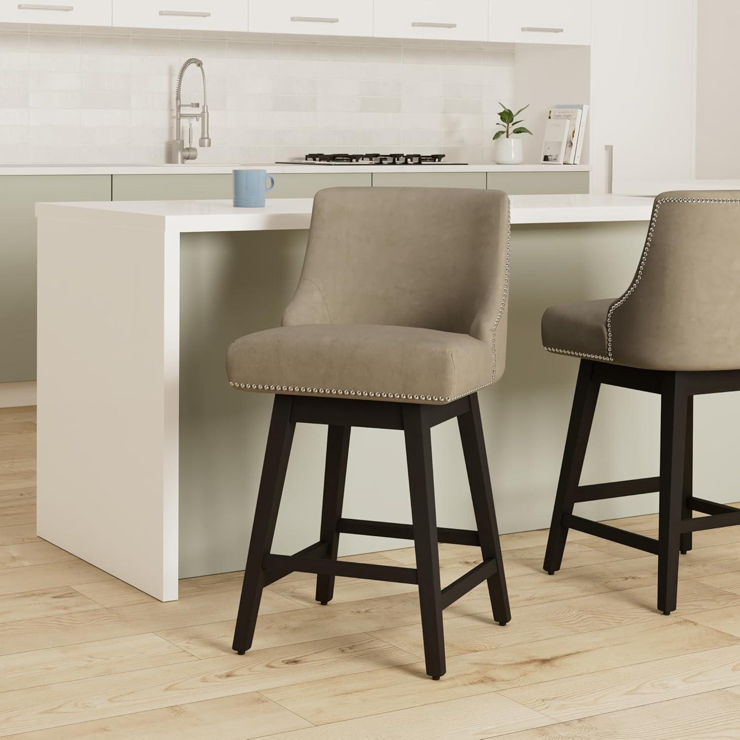 image:imageCHITA Counter Height Swivel Bar Stools Set of 2 FSC Certified Upholstered Counter Stools Modern Swivel Barstools with Wood Legs for Kitchen Island 26 Seat Height Fabric in LinenStone Grey