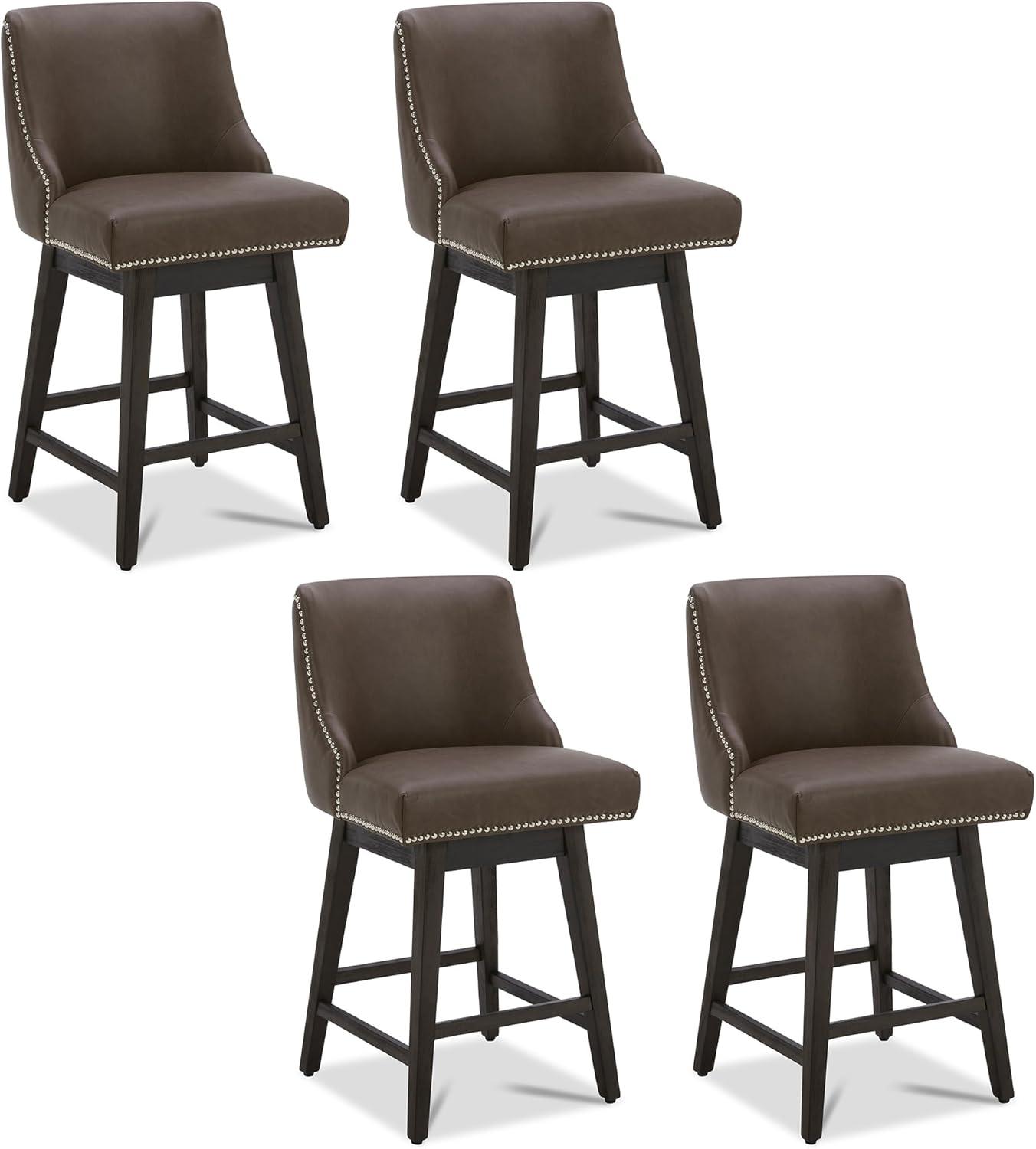 image:imageCHITA Counter Height Swivel Bar Stools Set of 2 FSC Certified Upholstered Counter Stools Modern Swivel Barstools with Wood Legs for Kitchen Island 26 Seat Height Fabric in LinenChocolate