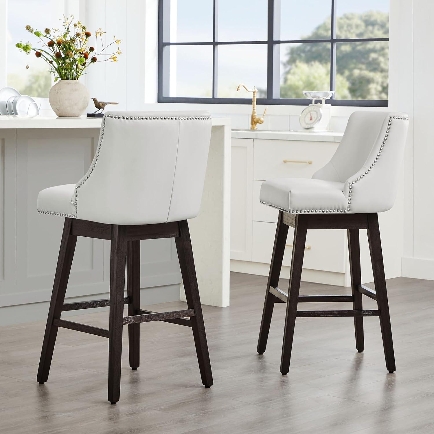 image:imageCHITA Counter Height Swivel Bar Stools Set of 2 FSC Certified Upholstered Counter Stools Modern Swivel Barstools with Wood Legs for Kitchen Island 26 Seat Height Fabric in LinenWhite
