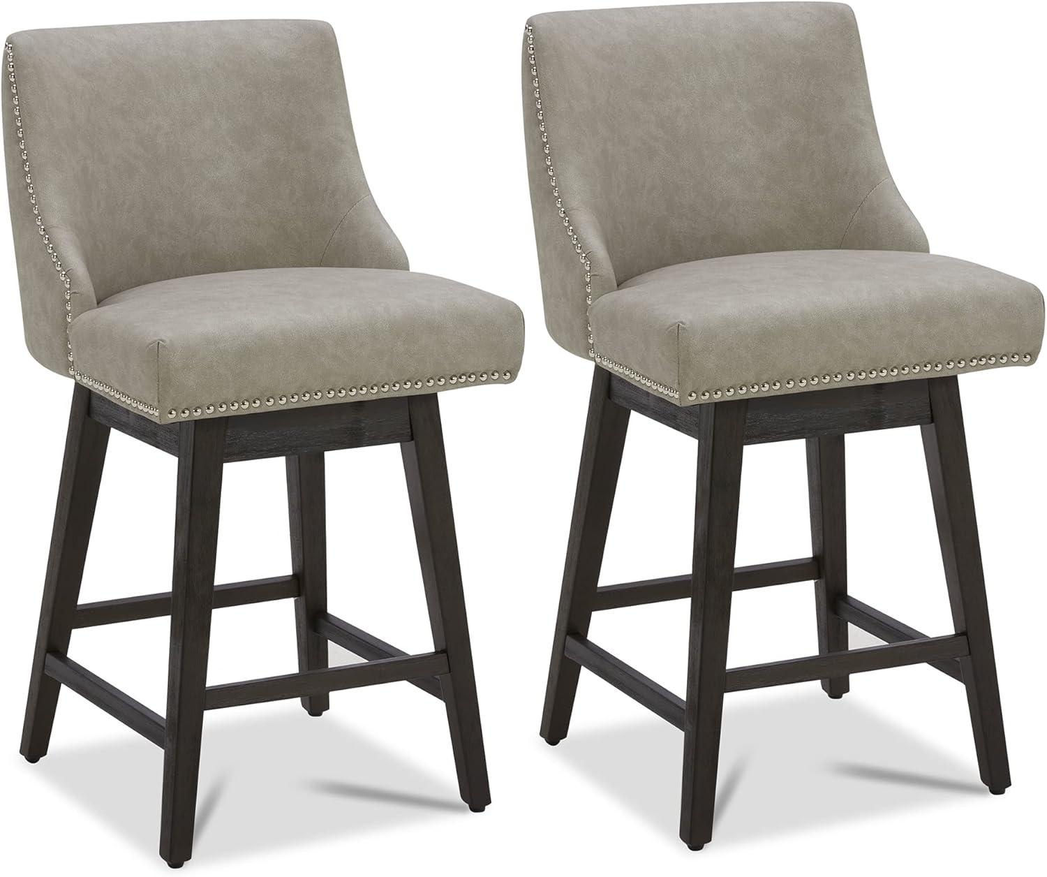image:imageCHITA Counter Height Swivel Bar Stools Set of 2 FSC Certified Upholstered Counter Stools Modern Swivel Barstools with Wood Legs for Kitchen Island 26 Seat Height Fabric in LinenStone Grey