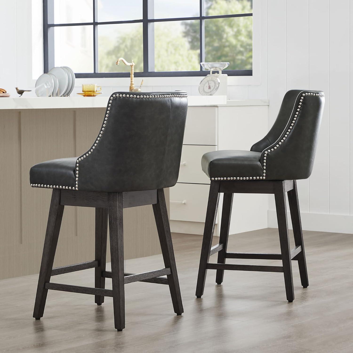 image:imageCHITA Counter Height Swivel Bar Stools Set of 2 FSC Certified Upholstered Counter Stools Modern Swivel Barstools with Wood Legs for Kitchen Island 26 Seat Height Fabric in LinenRetro Grey
