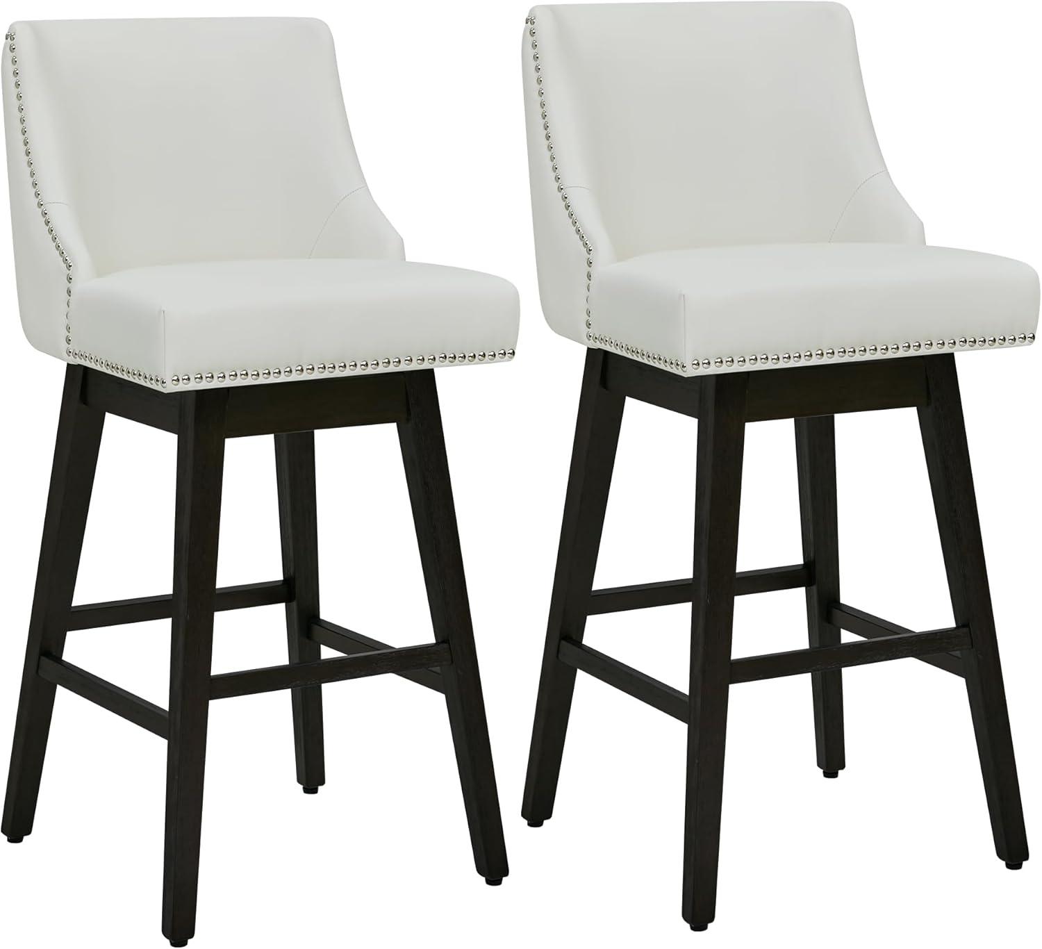 image:imageCHITA Counter Height Swivel Bar Stools Set of 2 FSC Certified Upholstered Counter Stools Modern Swivel Barstools with Wood Legs for Kitchen Island 26 Seat Height Fabric in LinenWhite