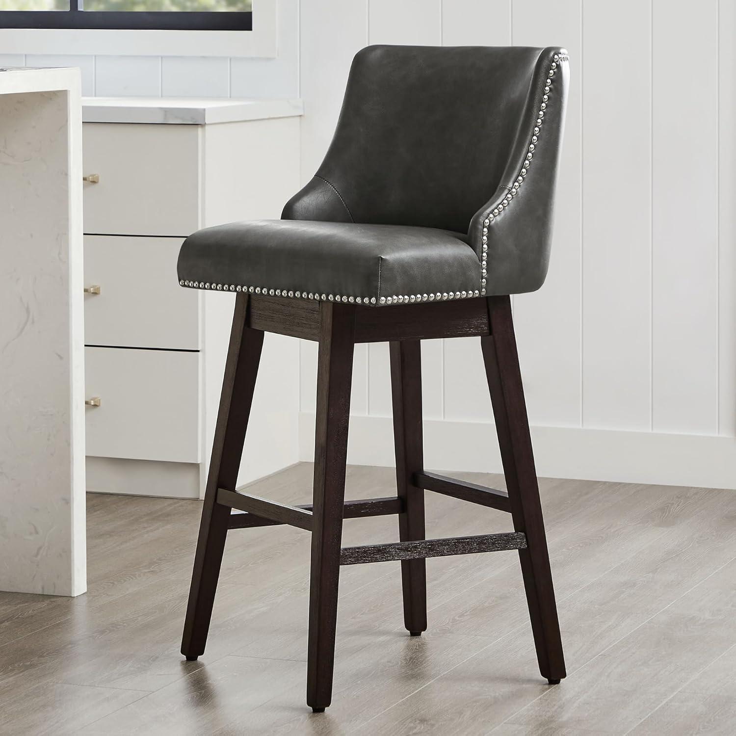 image:imageCHITA Counter Height Swivel Bar Stools Set of 2 FSC Certified Upholstered Counter Stools Modern Swivel Barstools with Wood Legs for Kitchen Island 26 Seat Height Fabric in LinenRetro Grey