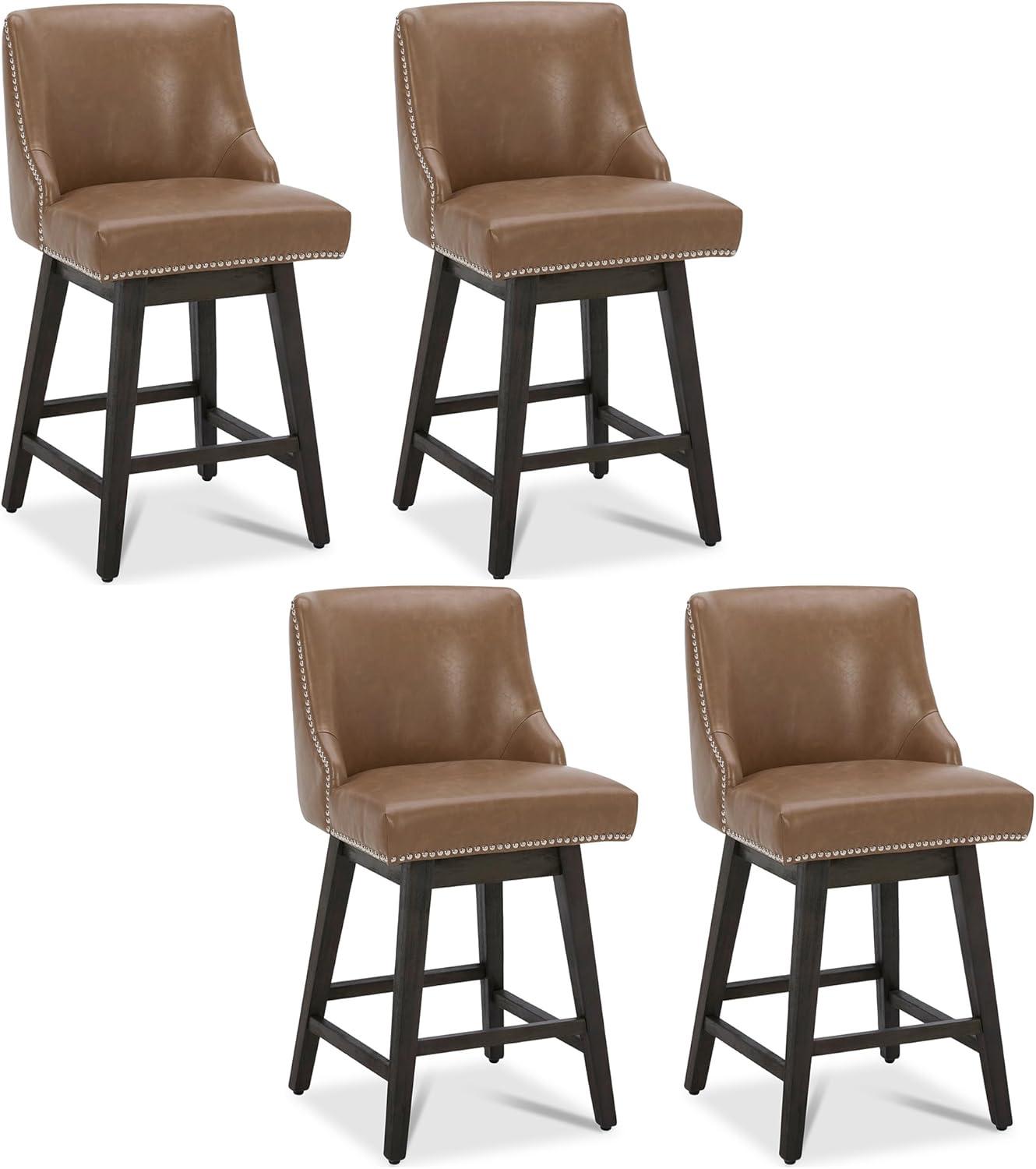 image:imageCHITA Counter Height Swivel Bar Stools Set of 2 FSC Certified Upholstered Counter Stools Modern Swivel Barstools with Wood Legs for Kitchen Island 26 Seat Height Fabric in LinenSaddle Brown