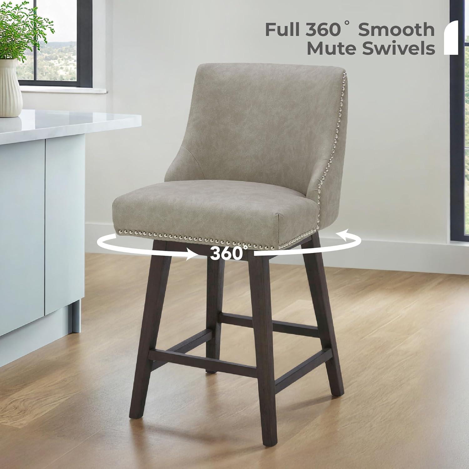 image:imageCHITA Counter Height Swivel Bar Stools Set of 2 FSC Certified Upholstered Counter Stools Modern Swivel Barstools with Wood Legs for Kitchen Island 26 Seat Height Fabric in LinenStone Grey