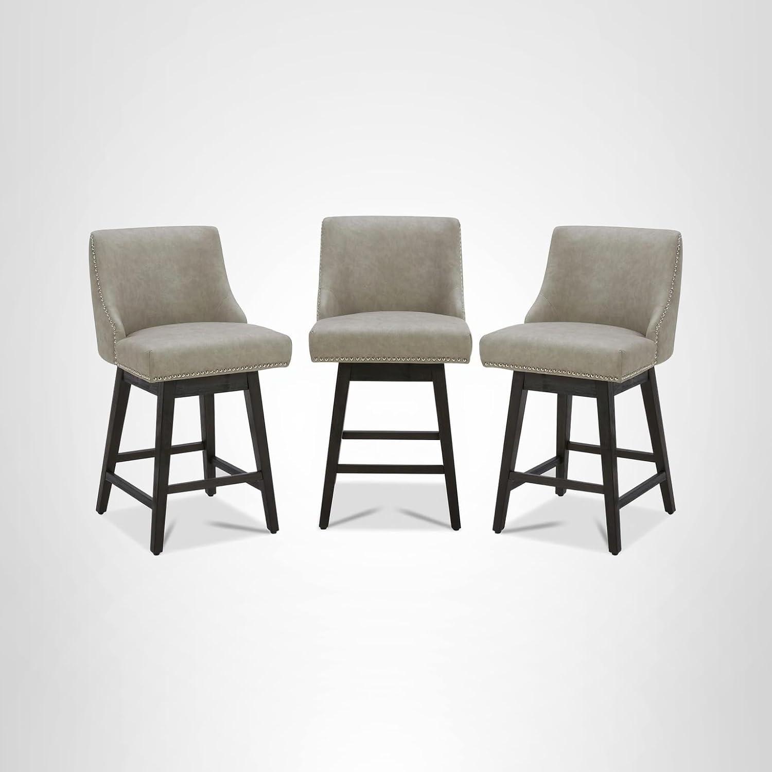 image:imageCHITA Counter Height Swivel Bar Stools Set of 2 FSC Certified Upholstered Counter Stools Modern Swivel Barstools with Wood Legs for Kitchen Island 26 Seat Height Fabric in LinenStone Grey