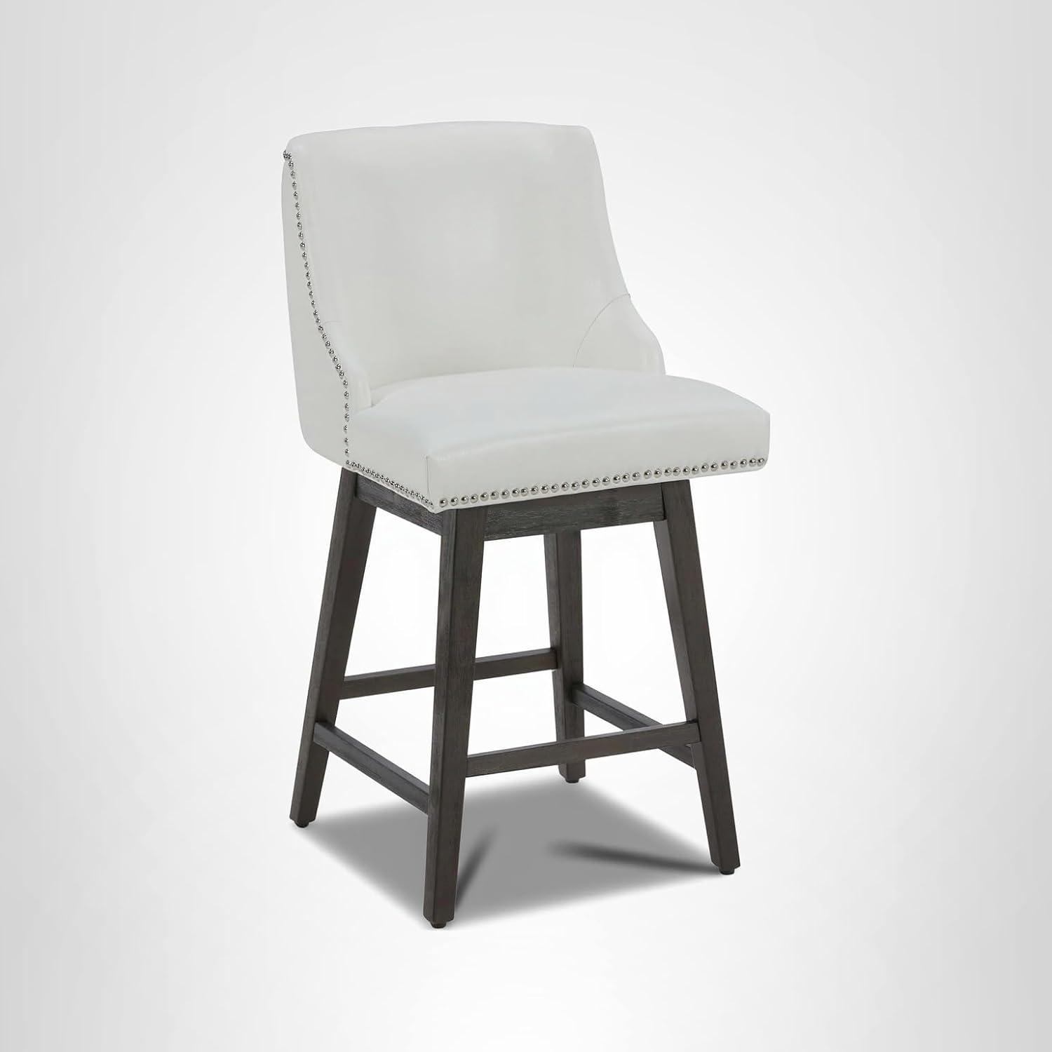 image:imageCHITA Counter Height Swivel Bar Stools Set of 2 FSC Certified Upholstered Counter Stools Modern Swivel Barstools with Wood Legs for Kitchen Island 26 Seat Height Fabric in LinenWhite
