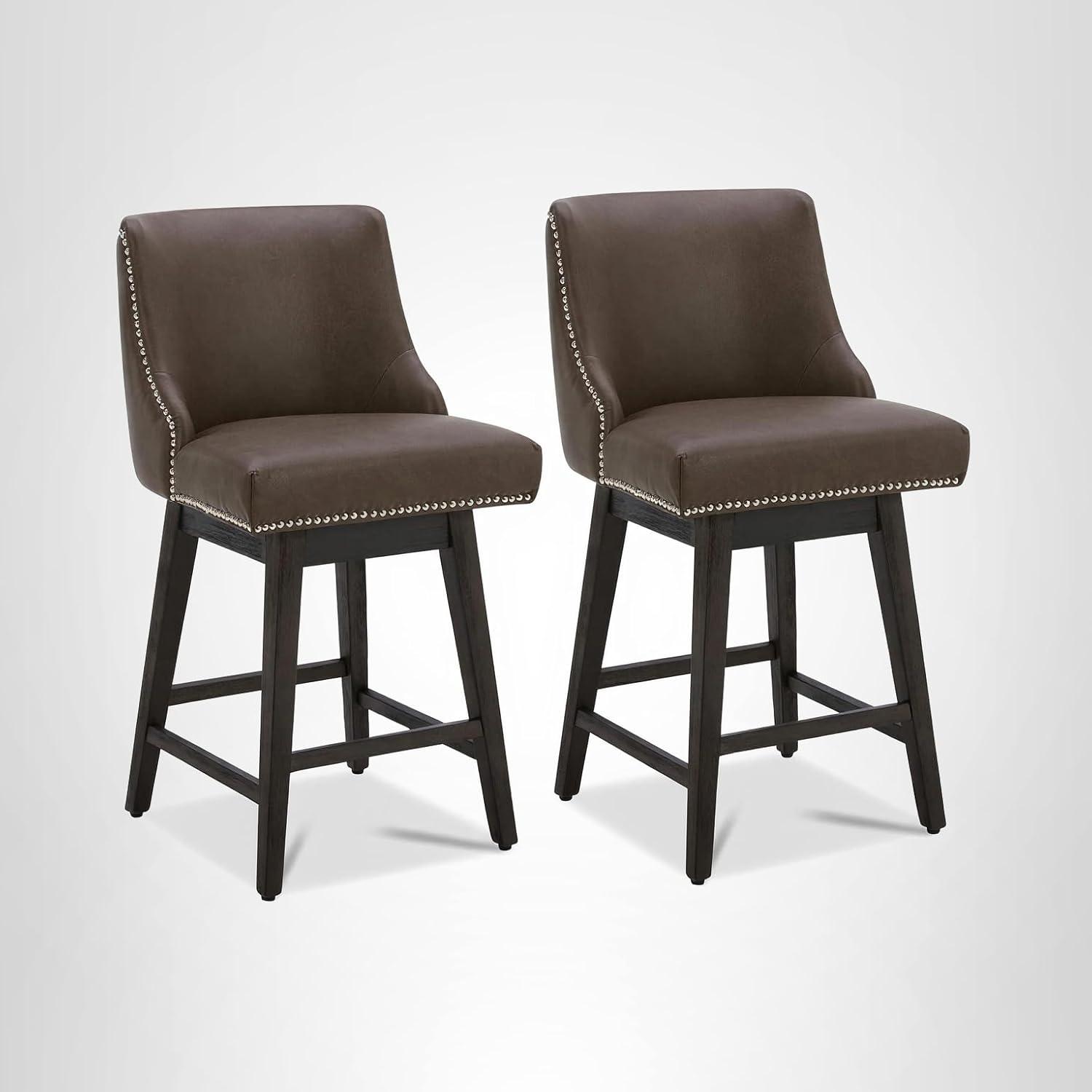 image:imageCHITA Counter Height Swivel Bar Stools Set of 2 FSC Certified Upholstered Counter Stools Modern Swivel Barstools with Wood Legs for Kitchen Island 26 Seat Height Fabric in LinenChocolate