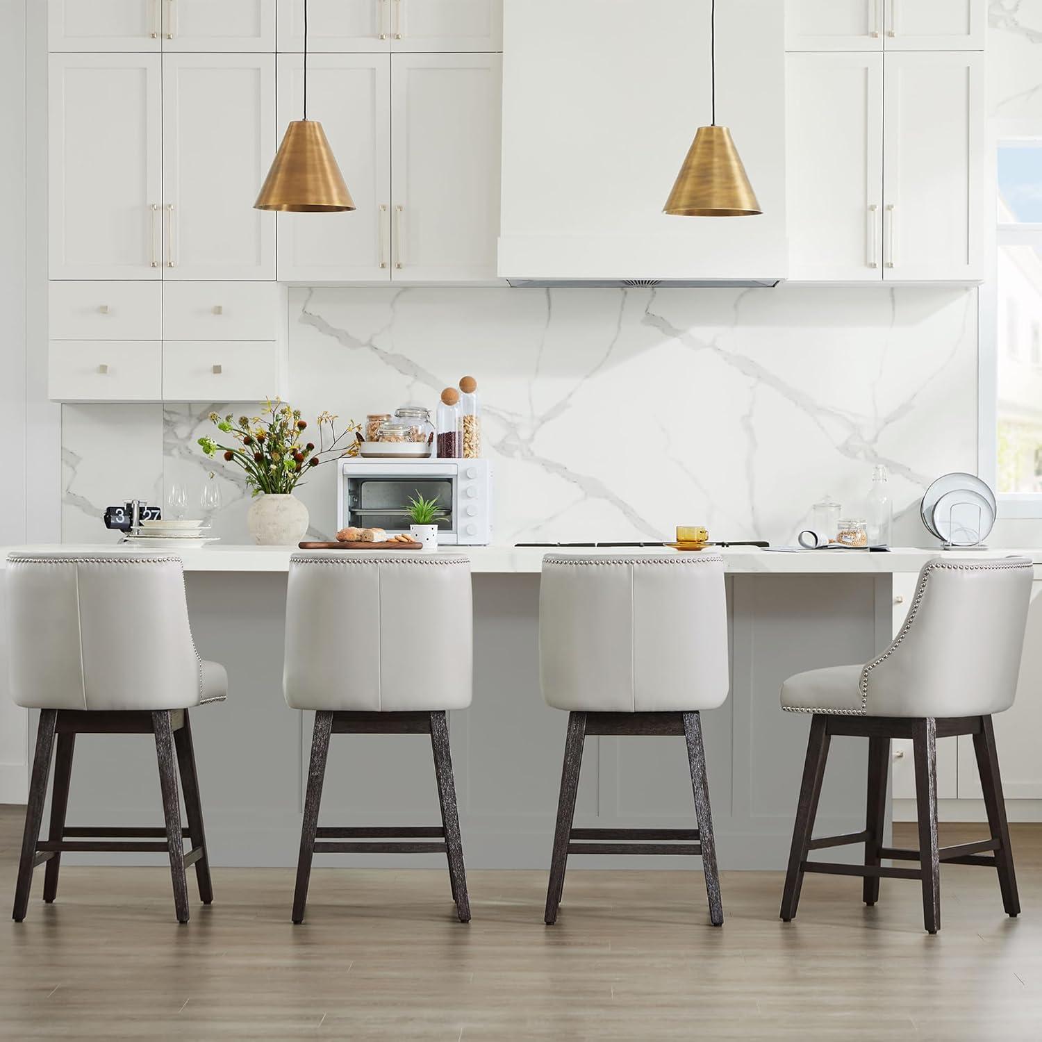 image:imageCHITA Counter Height Swivel Bar Stools Set of 2 FSC Certified Upholstered Counter Stools Modern Swivel Barstools with Wood Legs for Kitchen Island 26 Seat Height Fabric in LinenCream Grey