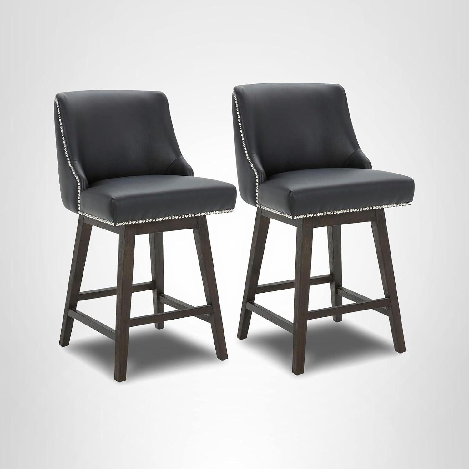 image:imageCHITA Counter Height Swivel Bar Stools Set of 2 FSC Certified Upholstered Counter Stools Modern Swivel Barstools with Wood Legs for Kitchen Island 26 Seat Height Fabric in LinenBlack