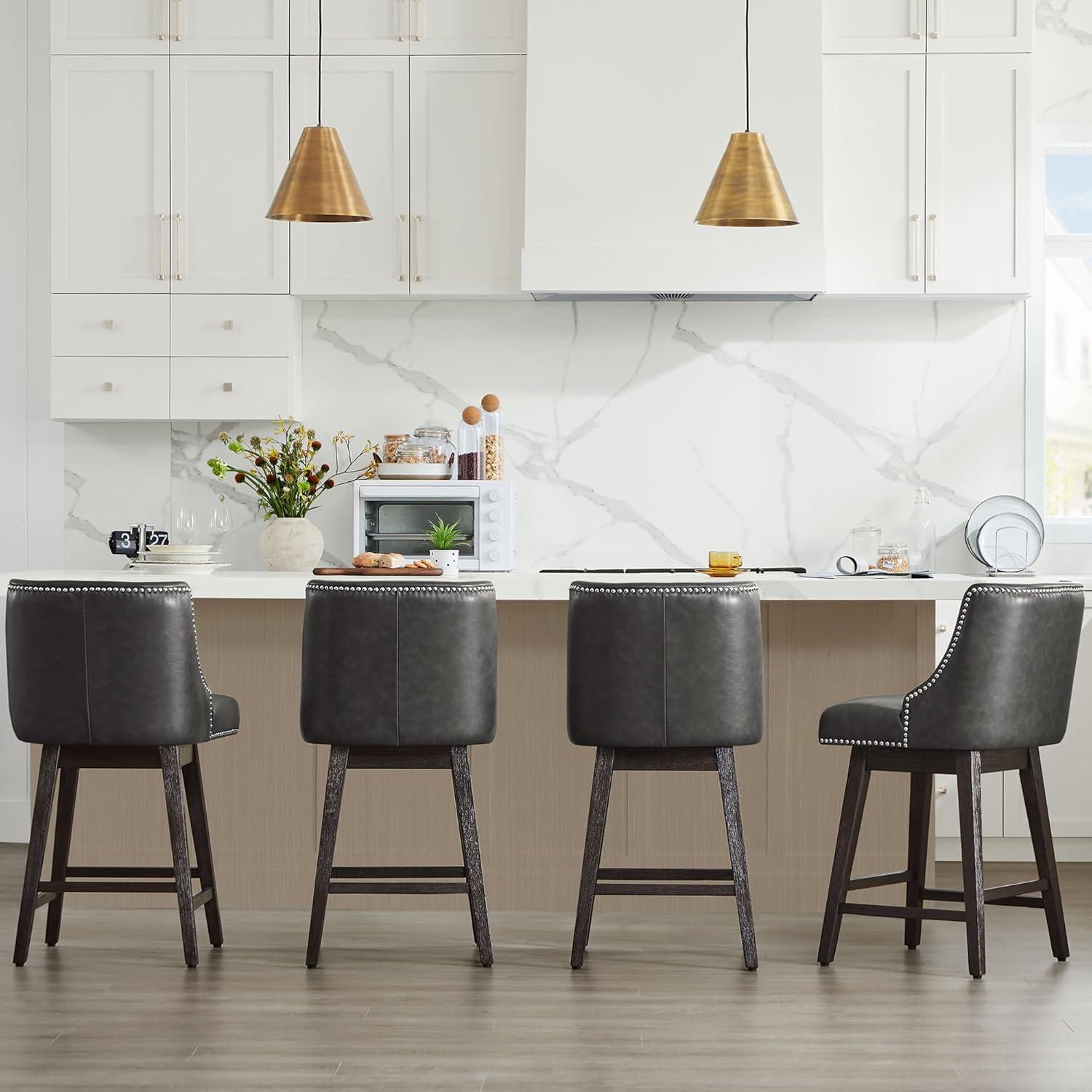 image:imageCHITA Counter Height Swivel Bar Stools Set of 2 FSC Certified Upholstered Counter Stools Modern Swivel Barstools with Wood Legs for Kitchen Island 26 Seat Height Fabric in LinenRetro Grey